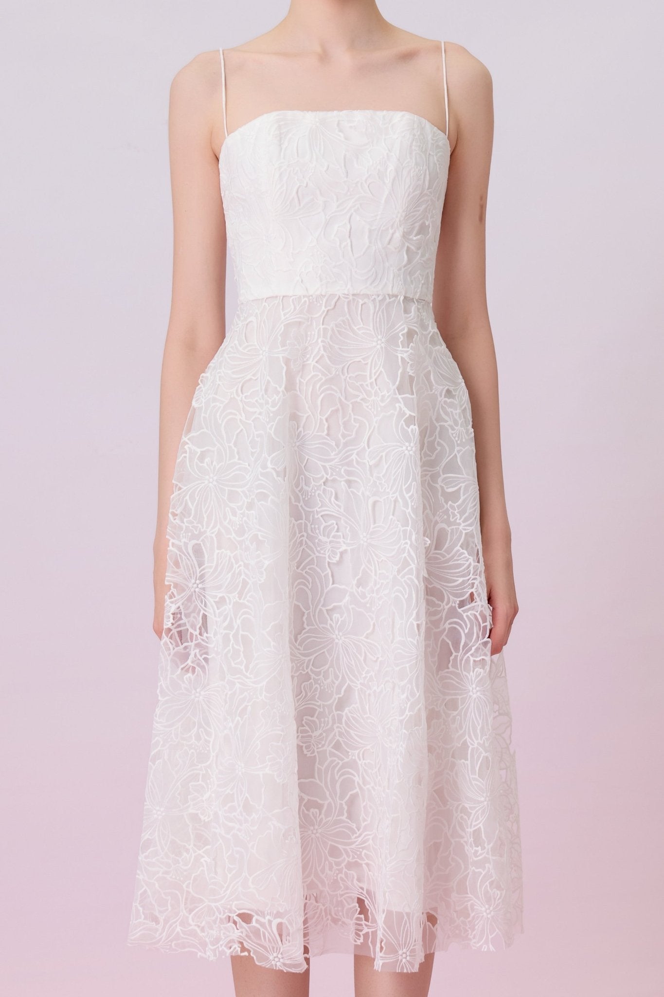 Juelline White Embroidered Mesh Long Dress - Nimisski