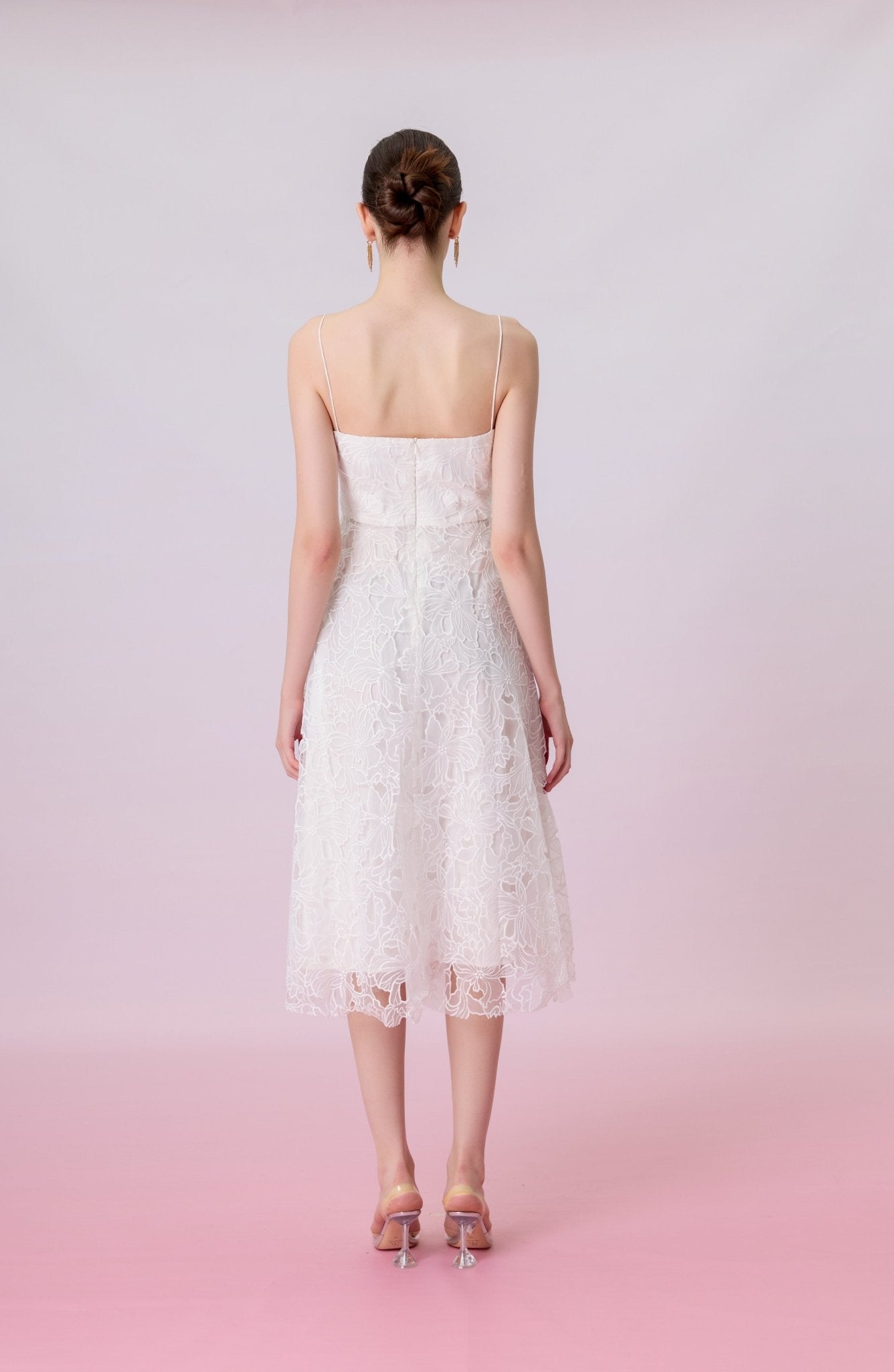 Juelline White Embroidered Mesh Long Dress - Nimisski