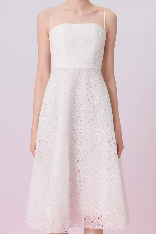 Juelline White Eyelet Lace Long Dress - Nimisski