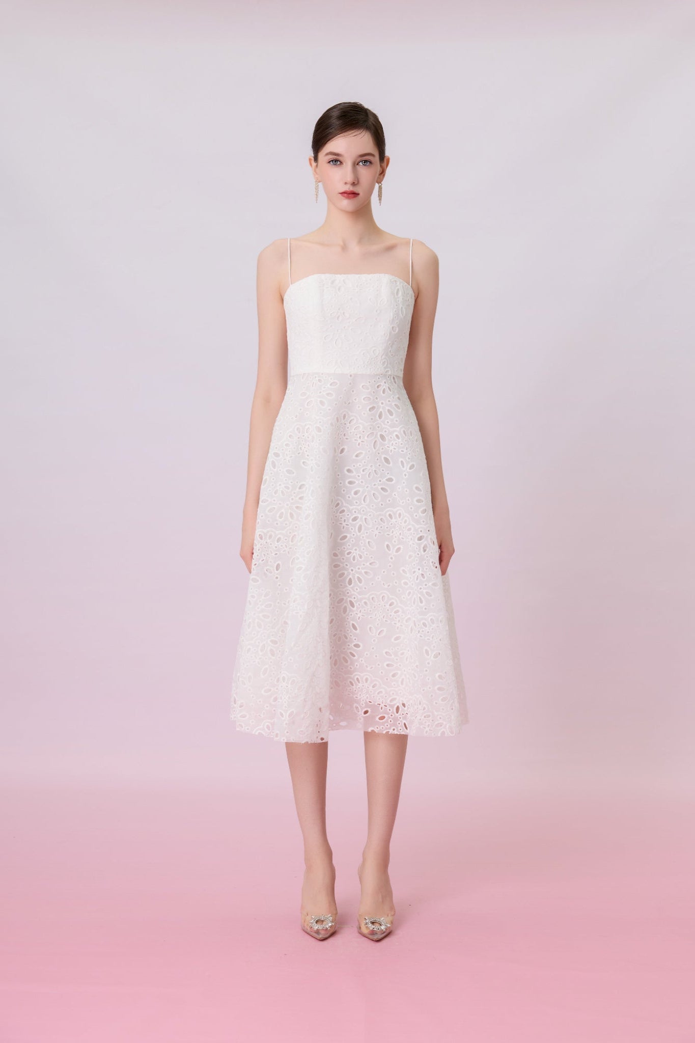 Juelline White Eyelet Lace Long Dress - Nimisski