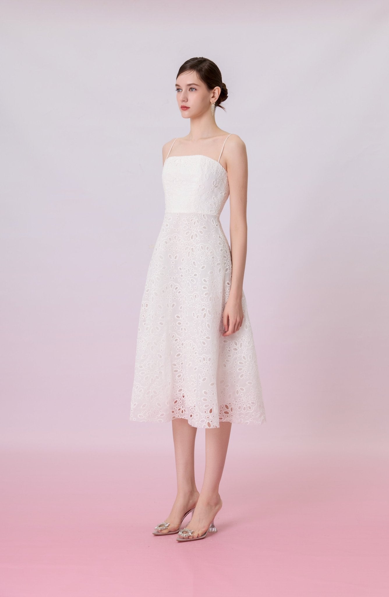Juelline White Eyelet Lace Long Dress - Nimisski