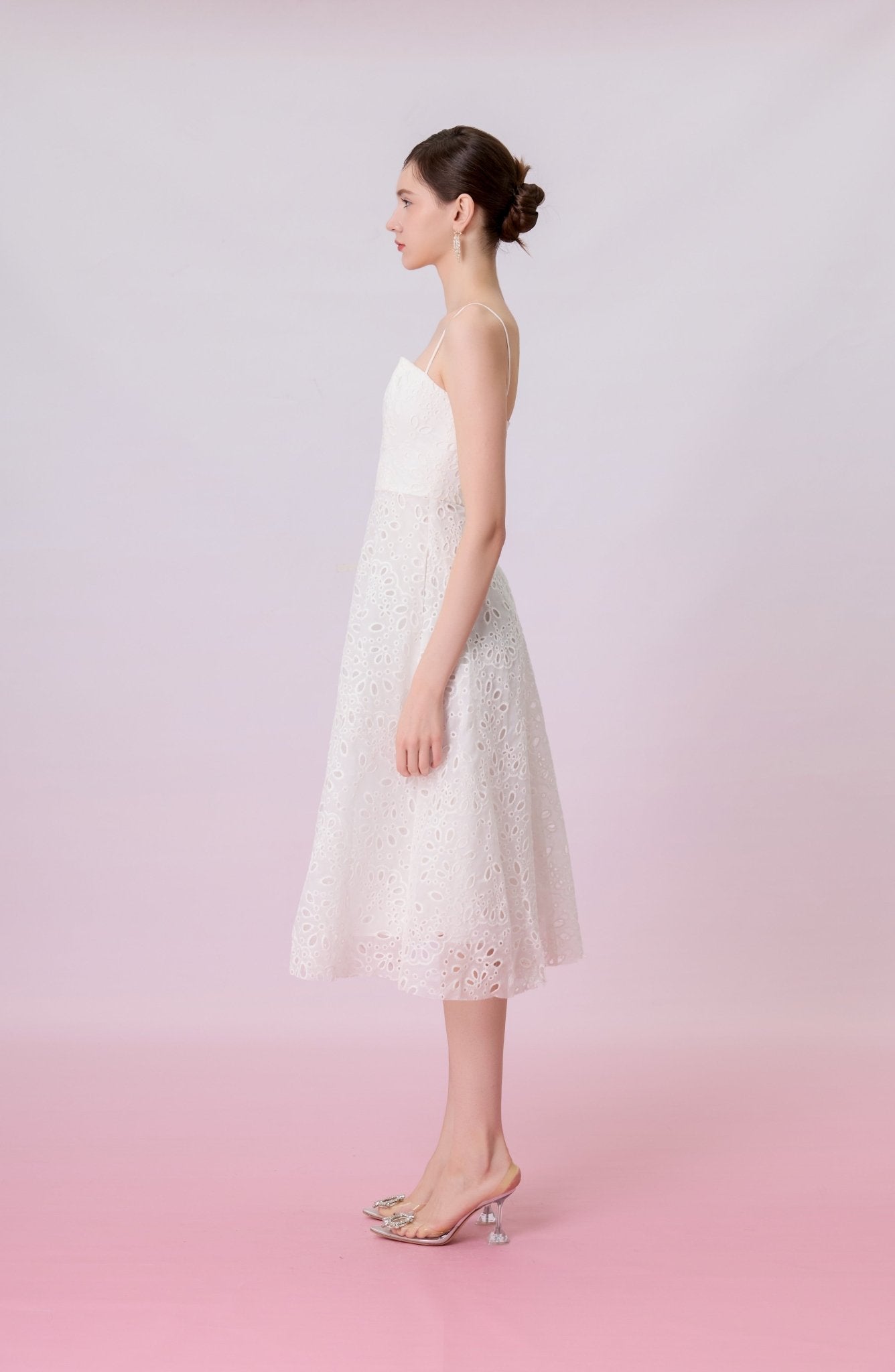 Juelline White Eyelet Lace Long Dress - Nimisski