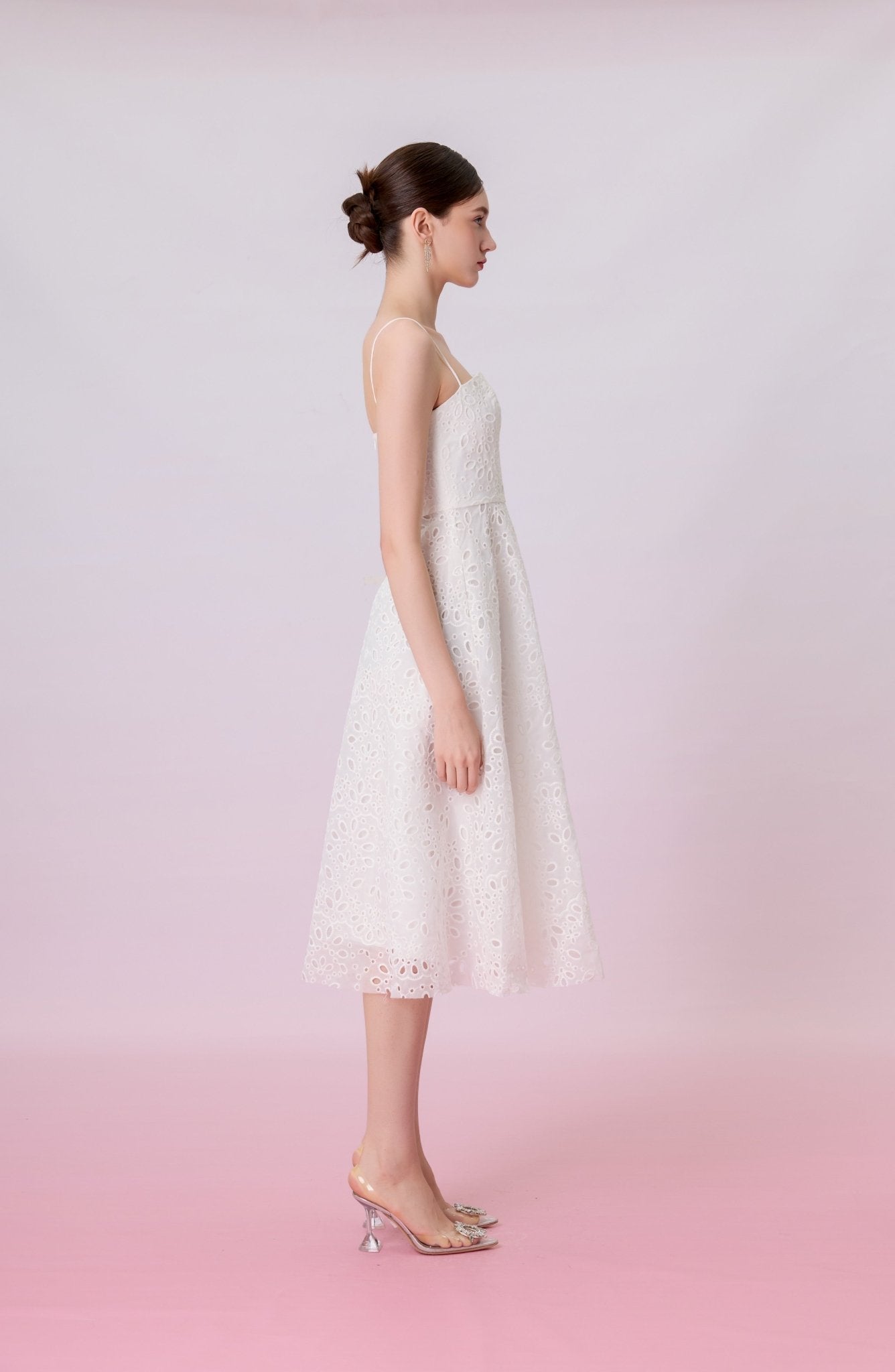 Juelline White Eyelet Lace Long Dress - Nimisski