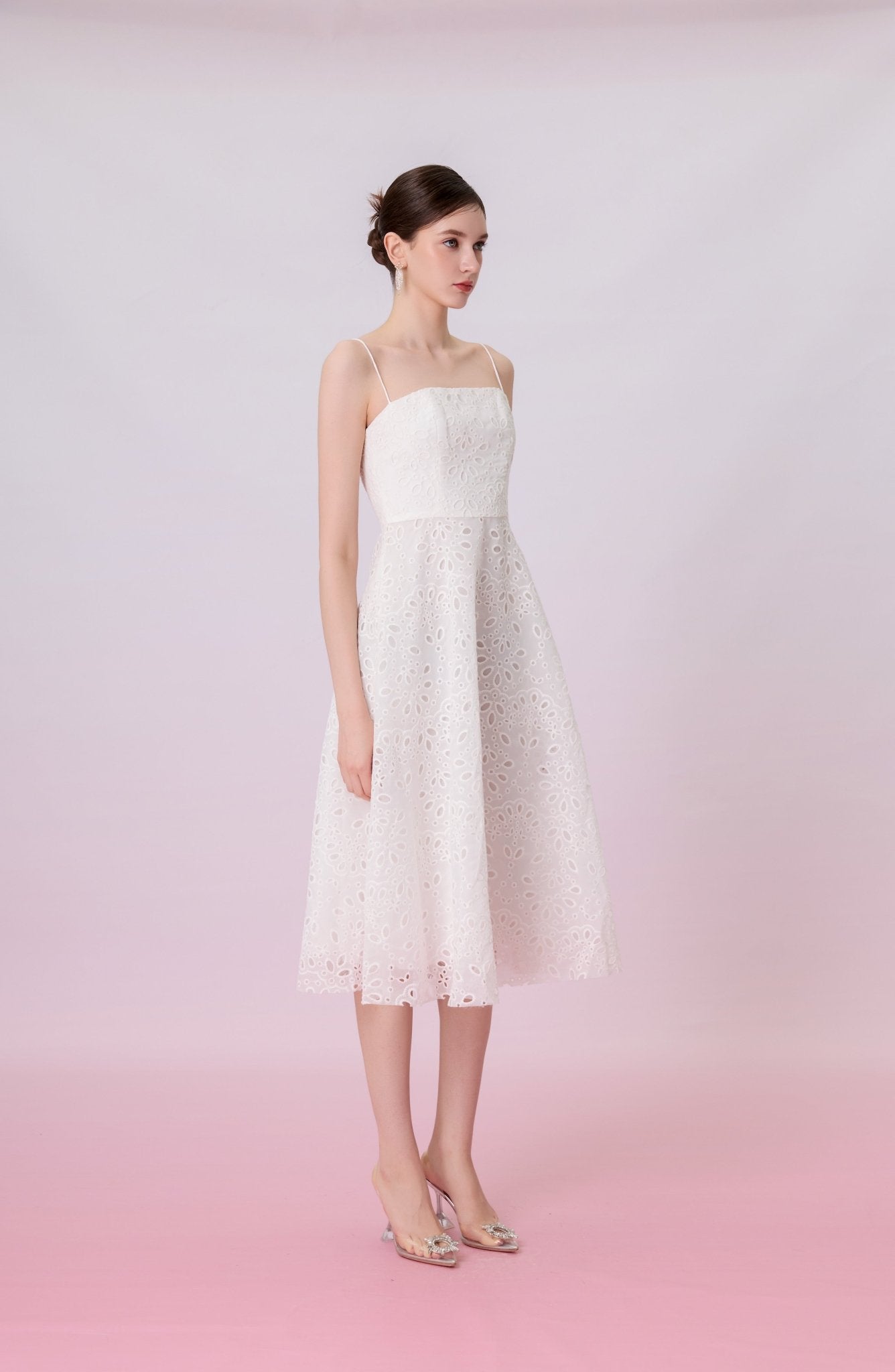 Juelline White Eyelet Lace Long Dress - Nimisski