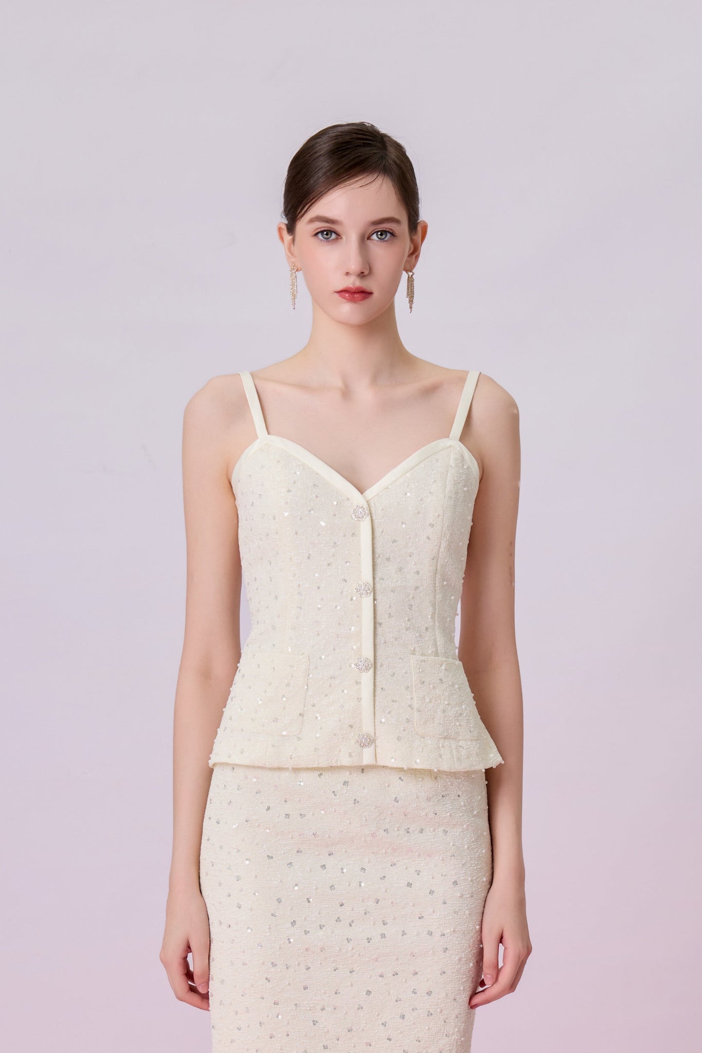 Kate Cream Embellished Strap Top - Nimisski
