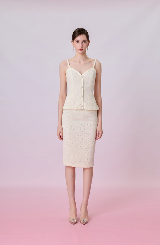 Kate Cream Embellished Strap Top - Nimisski