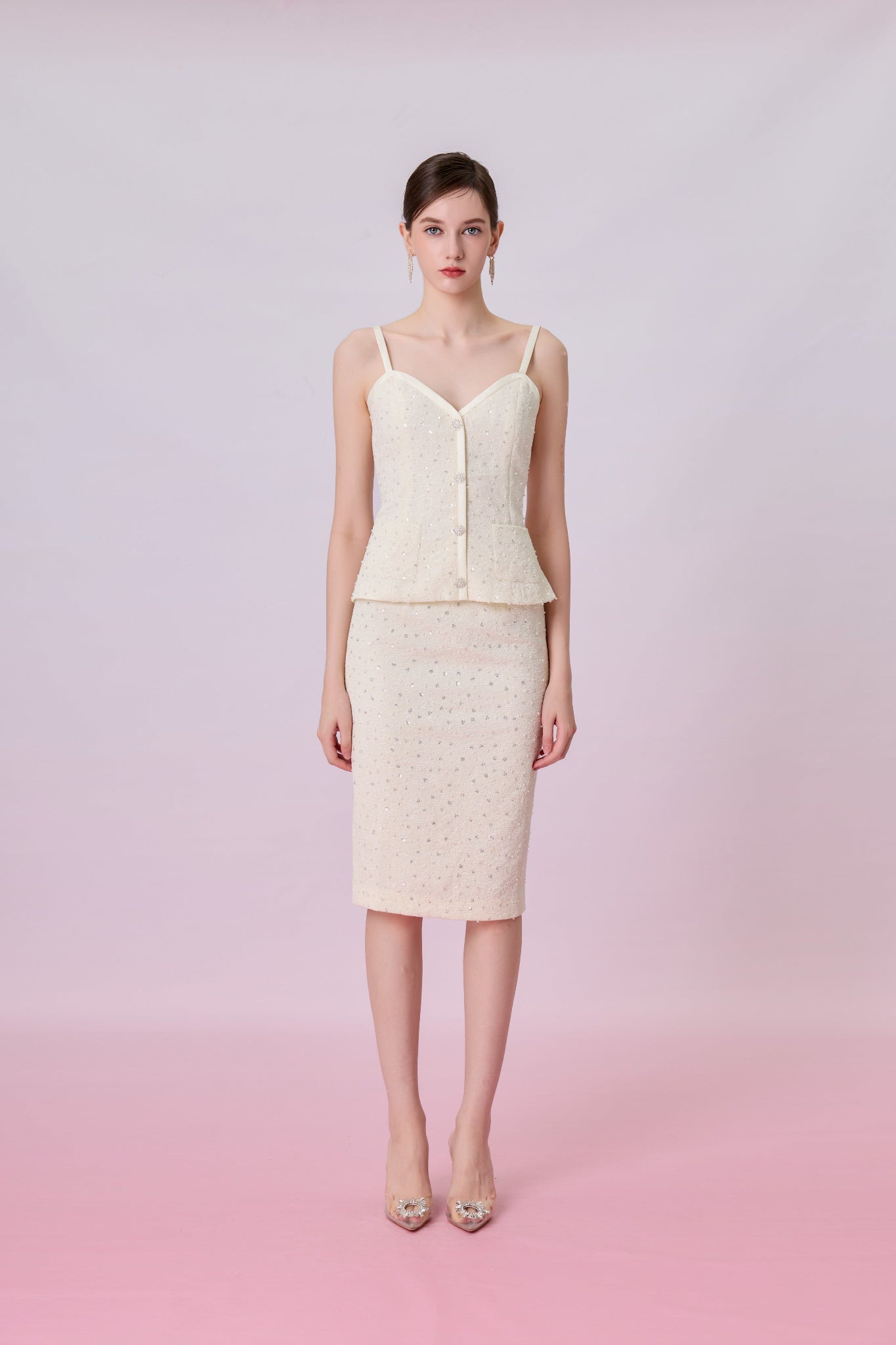 Kate Cream Embellished Pencil Skirt