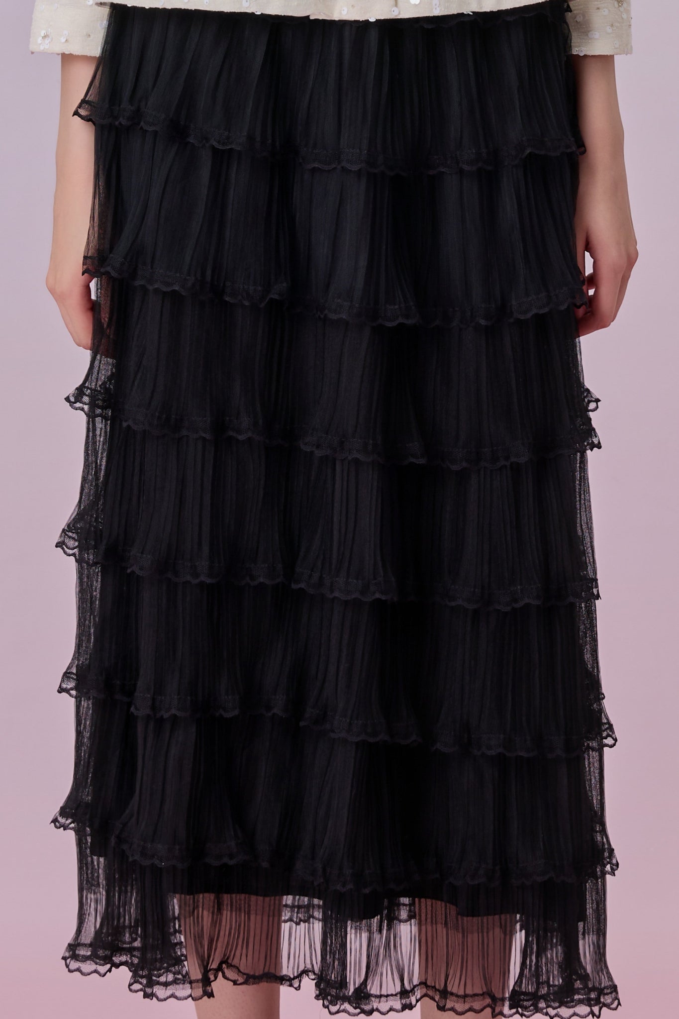 Kayleigh Black Tiered Ruffle Tulle Maxi Skirt