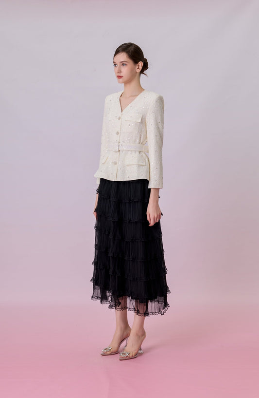Kayleigh Black Tiered Ruffle Tulle Maxi Skirt - Nimisski