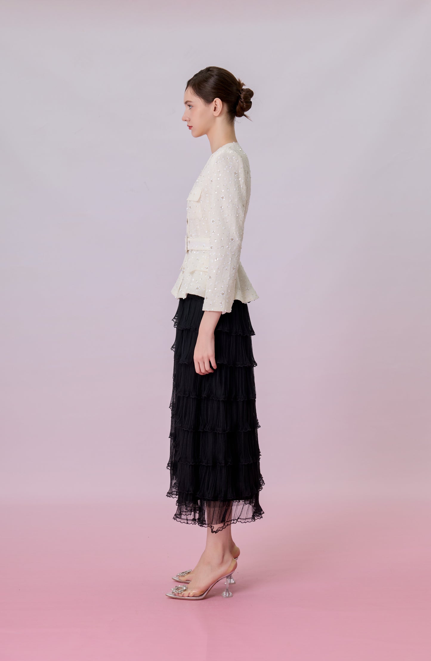 Kayleigh Black Tiered Ruffle Tulle Maxi Skirt