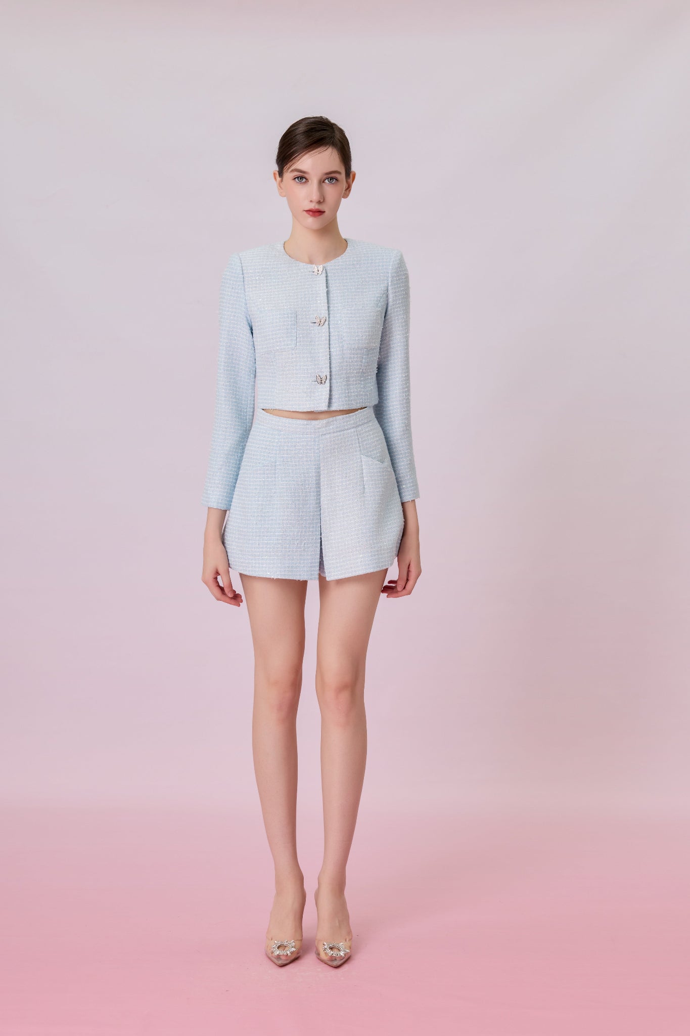 Gillianna Light Blue Tweed A Line Shorts