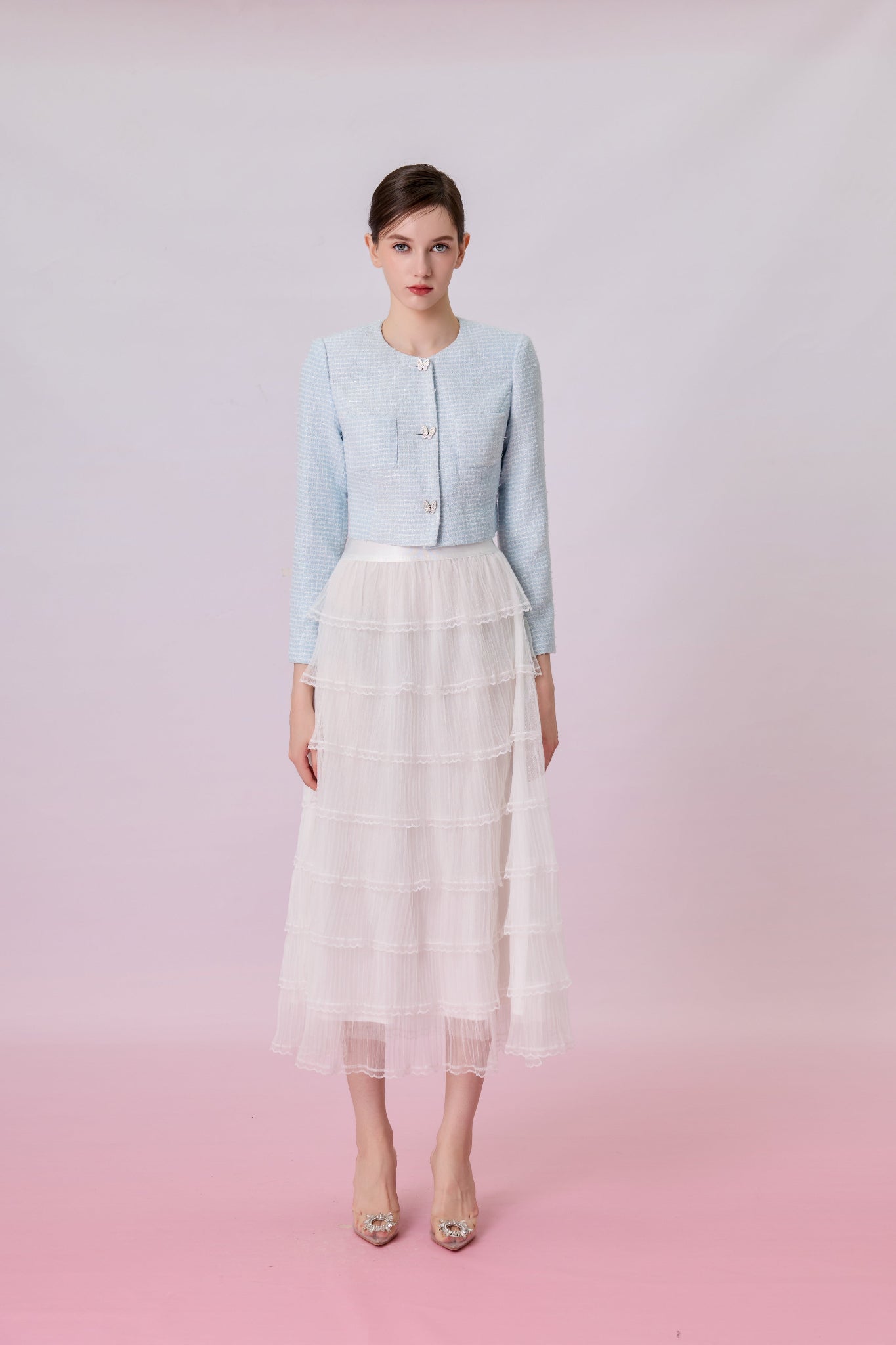 Kayleigh White Tiered Ruffle Tulle Maxi Skirt