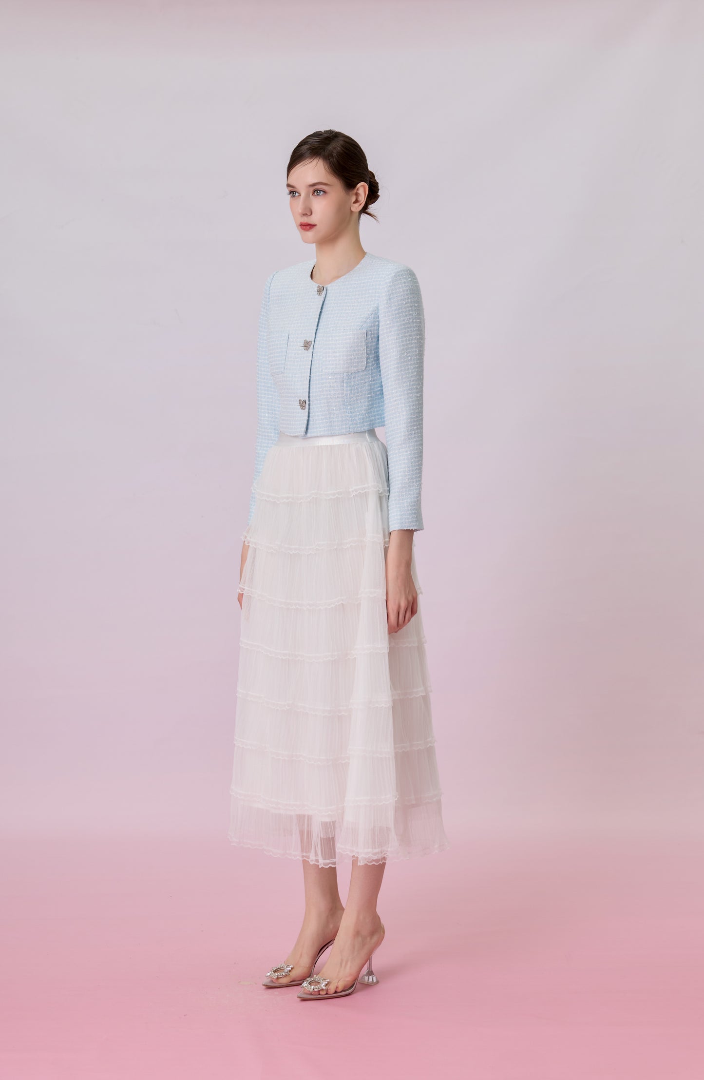 Kayleigh White Tiered Ruffle Tulle Maxi Skirt