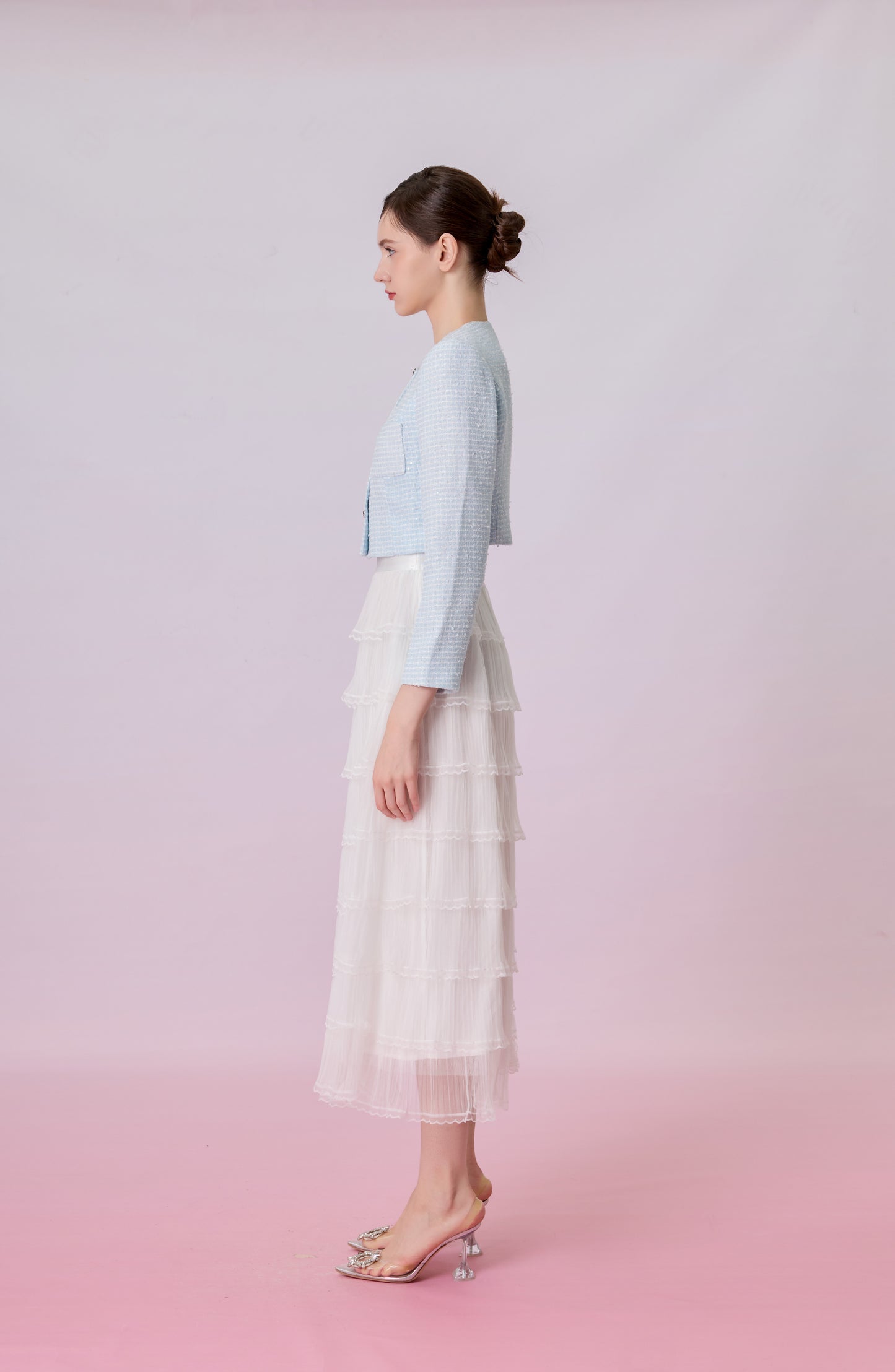 Kayleigh White Tiered Ruffle Tulle Maxi Skirt