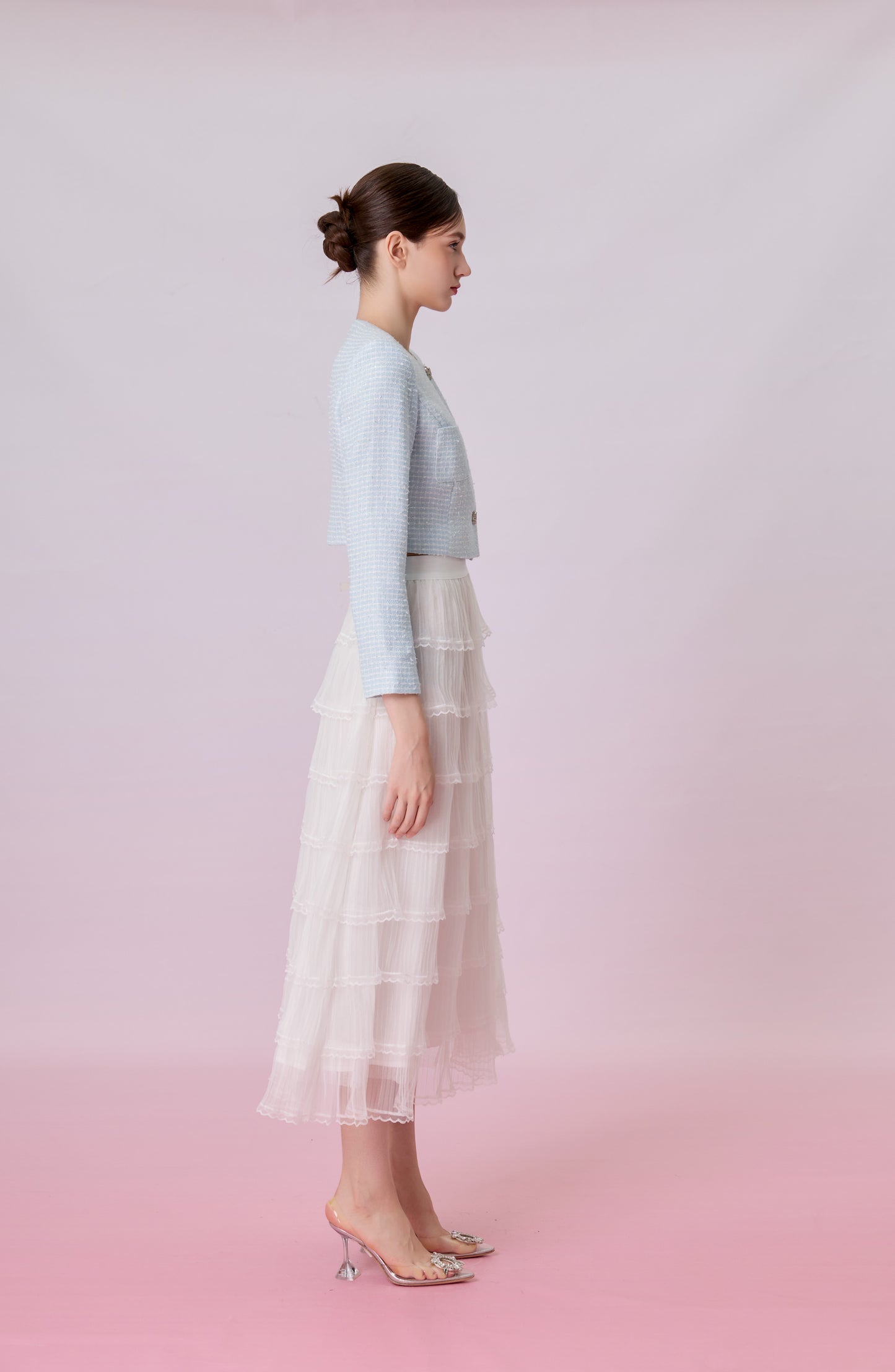 Kayleigh White Tiered Ruffle Tulle Maxi Skirt