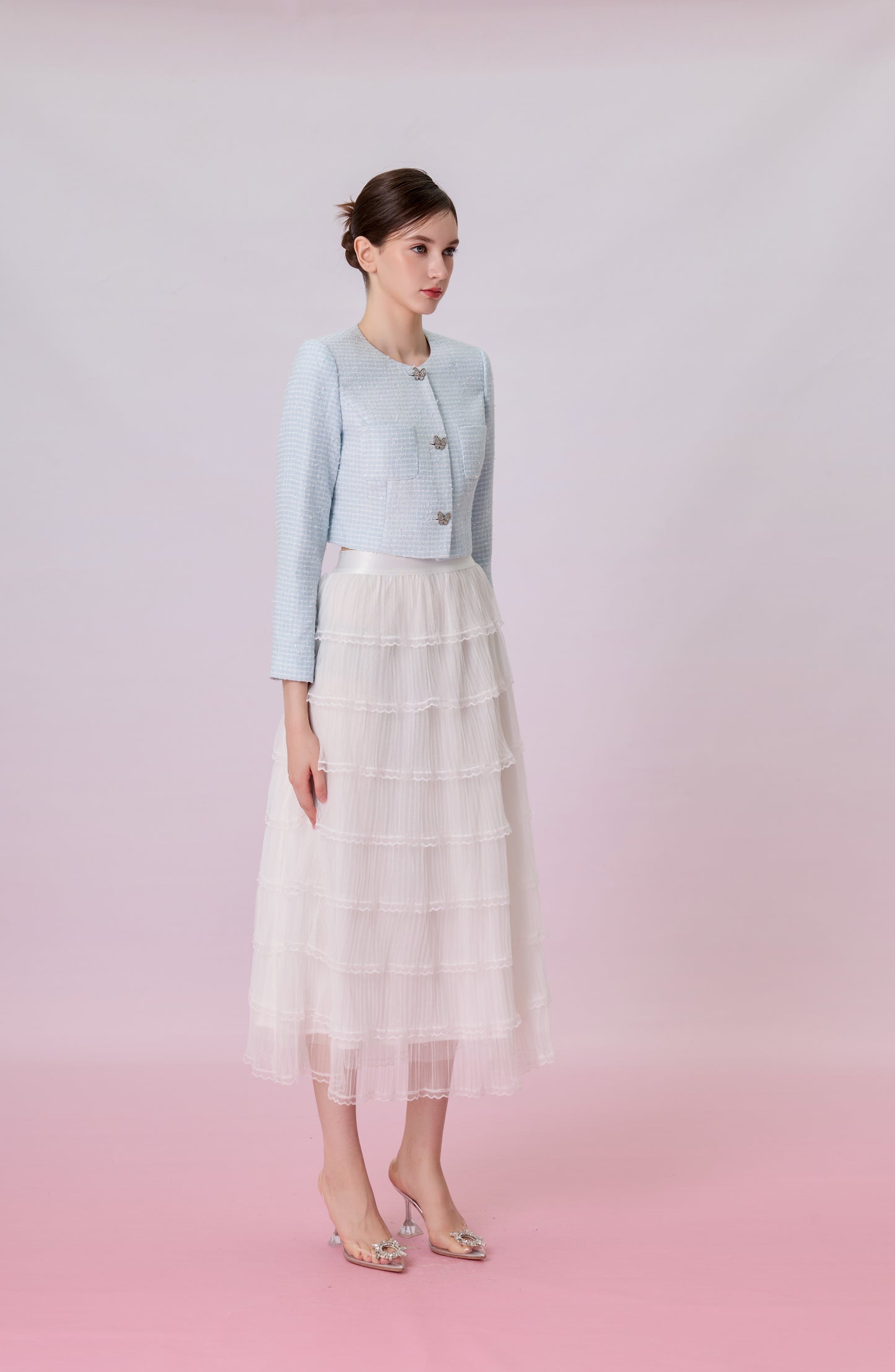 Kayleigh White Tiered Ruffle Tulle Maxi Skirt