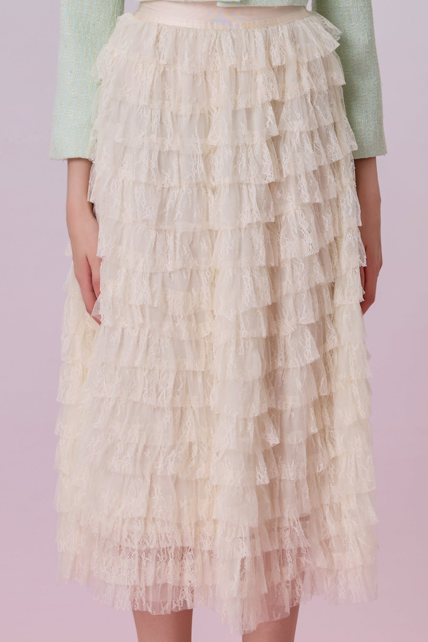 Kamilla Cream Tiered Ruffle Lace Maxi Skirt