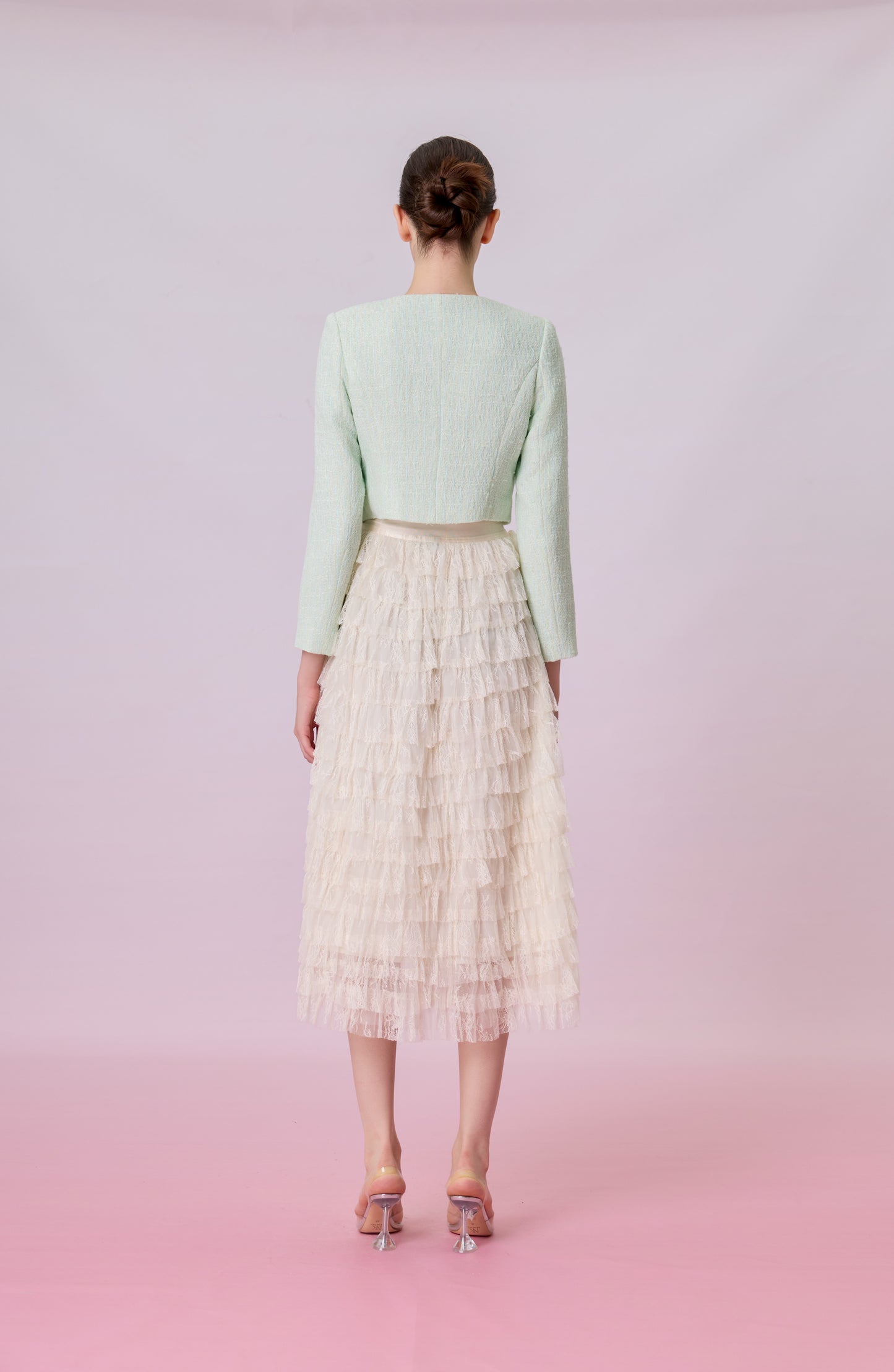 Kamilla Cream Tiered Ruffle Lace Maxi Skirt