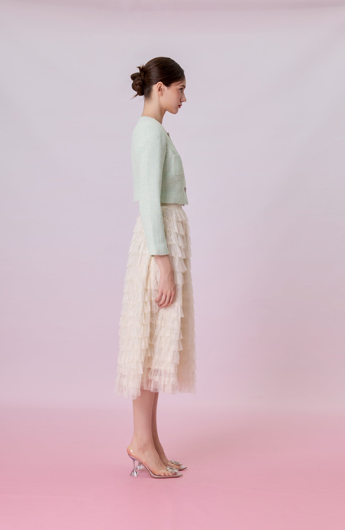 Kamilla Cream Tiered Ruffle Lace Maxi Skirt