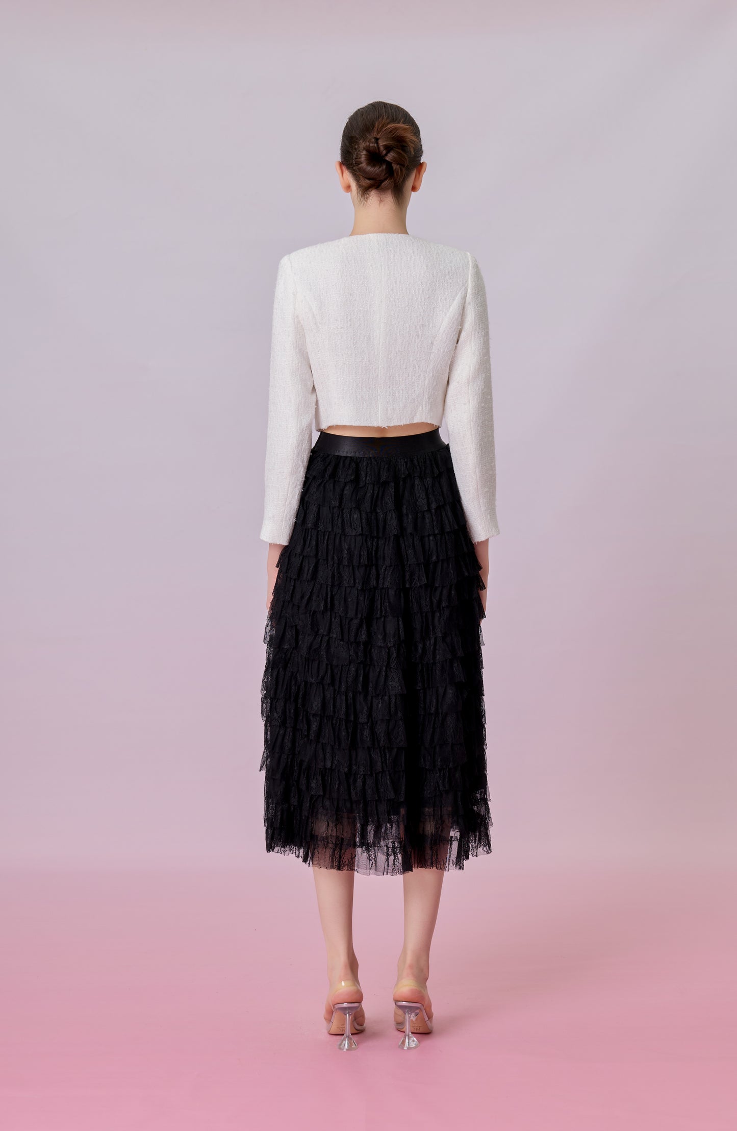 Kamilla Black Tiered Ruffle Lace Maxi Skirt