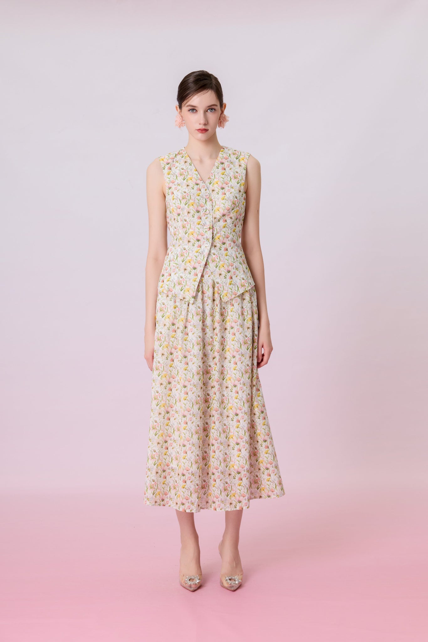 Jaculine Ivory Floral Print Skirt