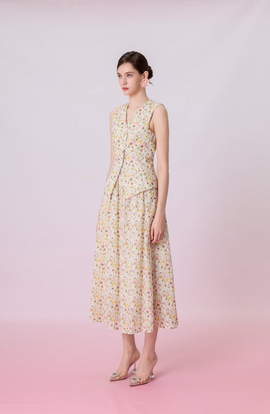 Jaculine Ivory Floral Print Skirt - Nimisski