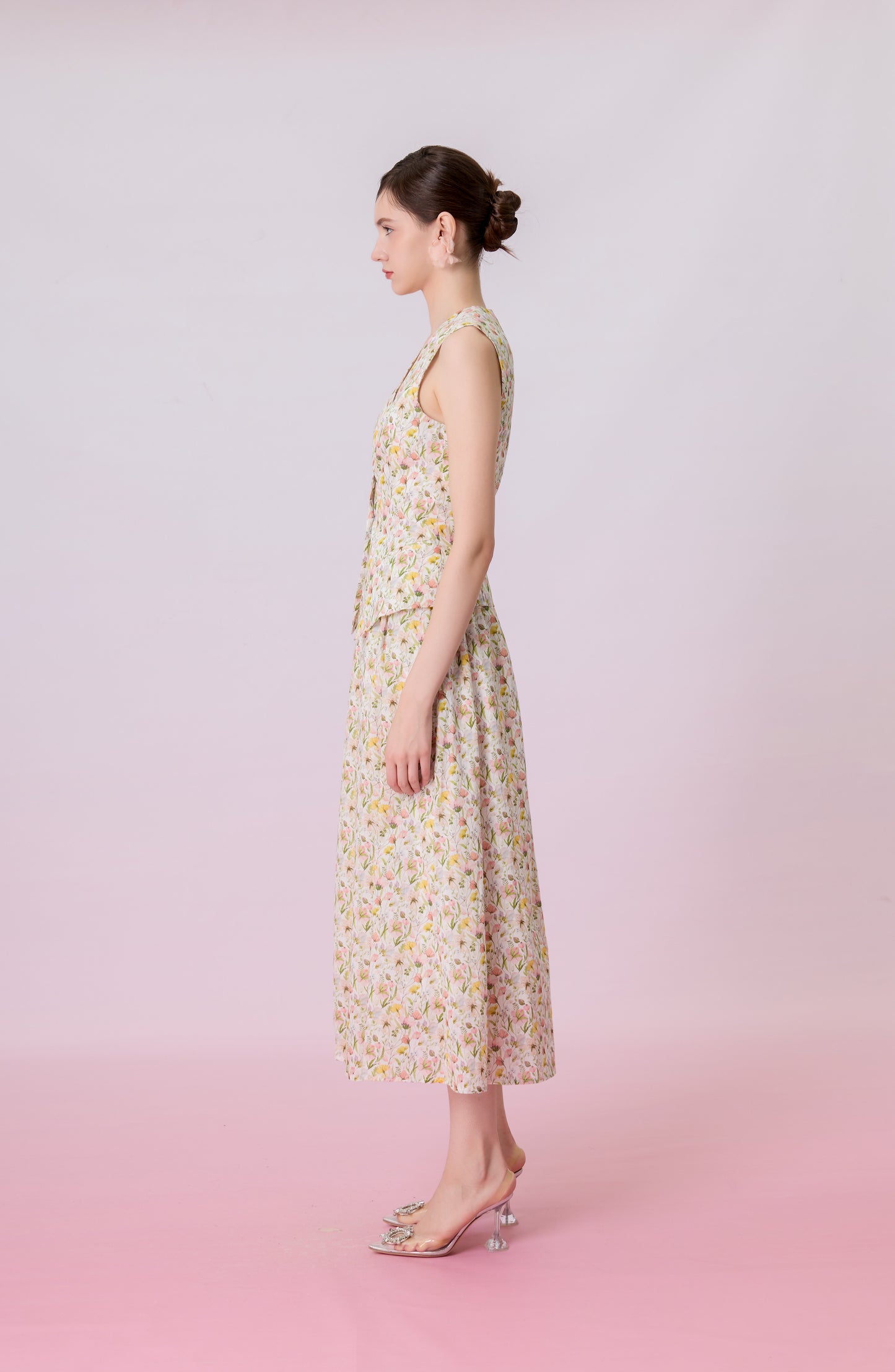 Jaculine Ivory Floral Print Skirt