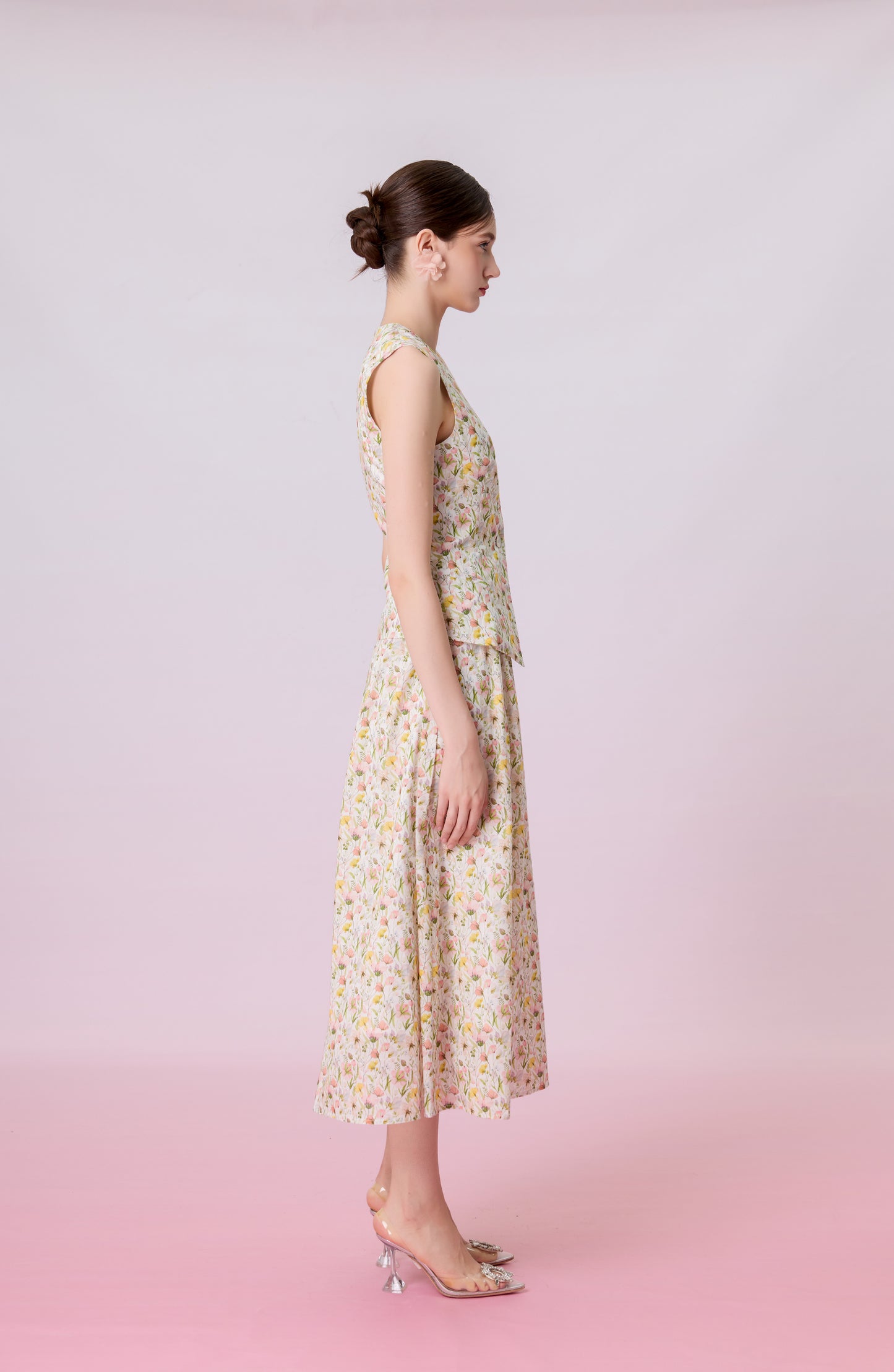 Jaculine Ivory Floral Print Skirt