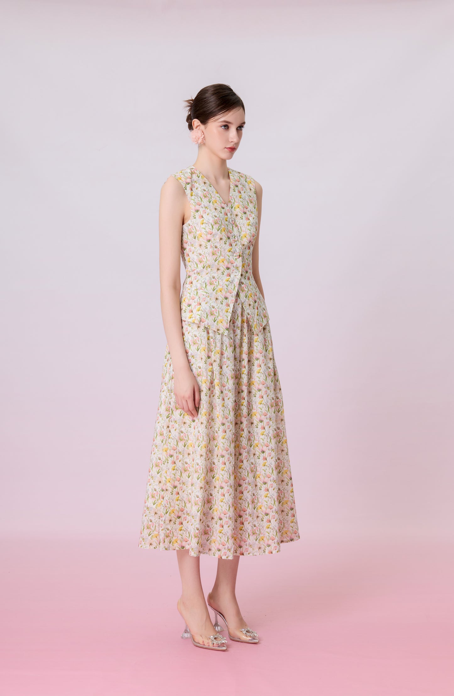 Jaculine Ivory Floral Print Skirt