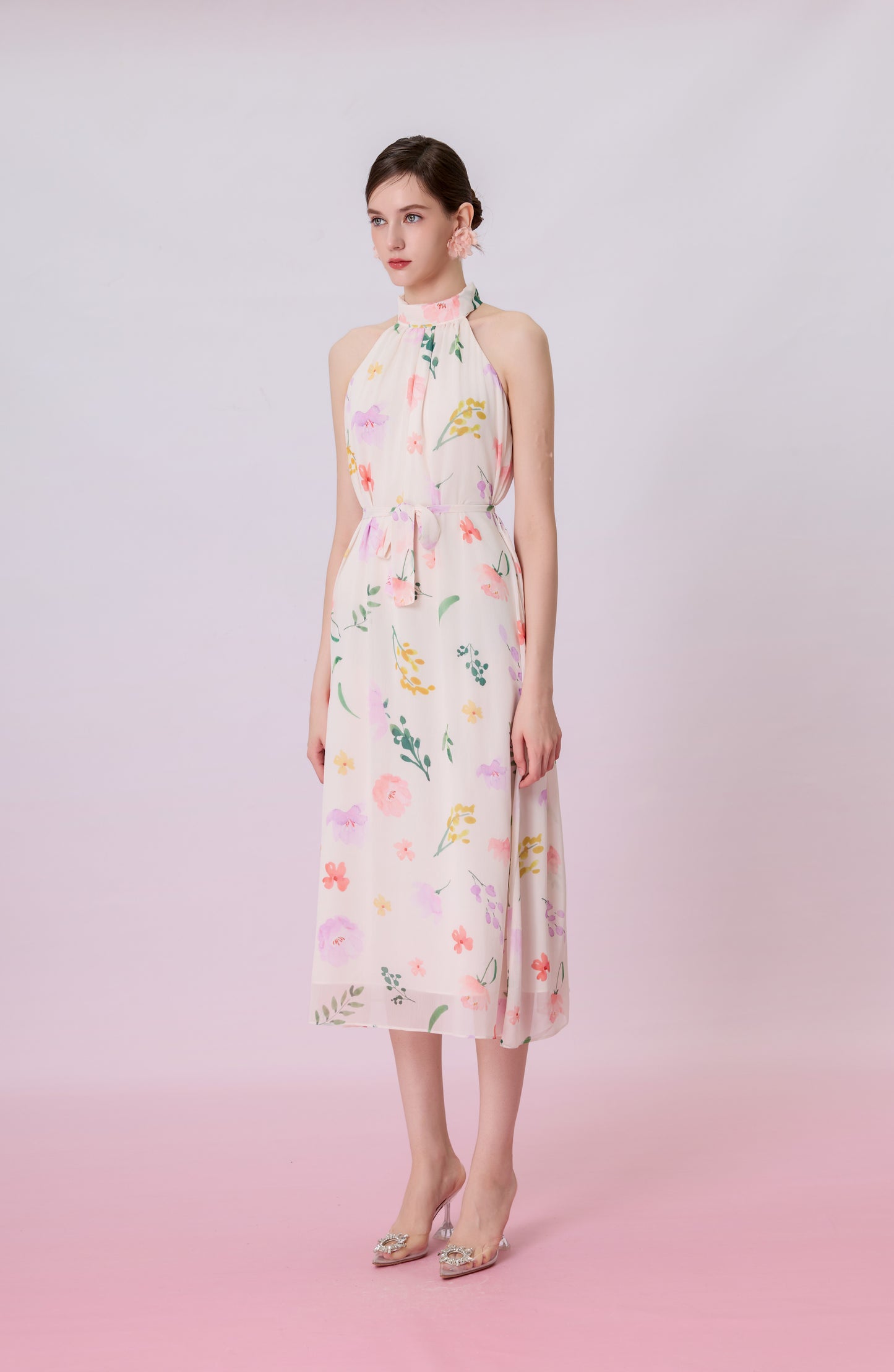Geertruida Floral Print In Soft Yellow Dress
