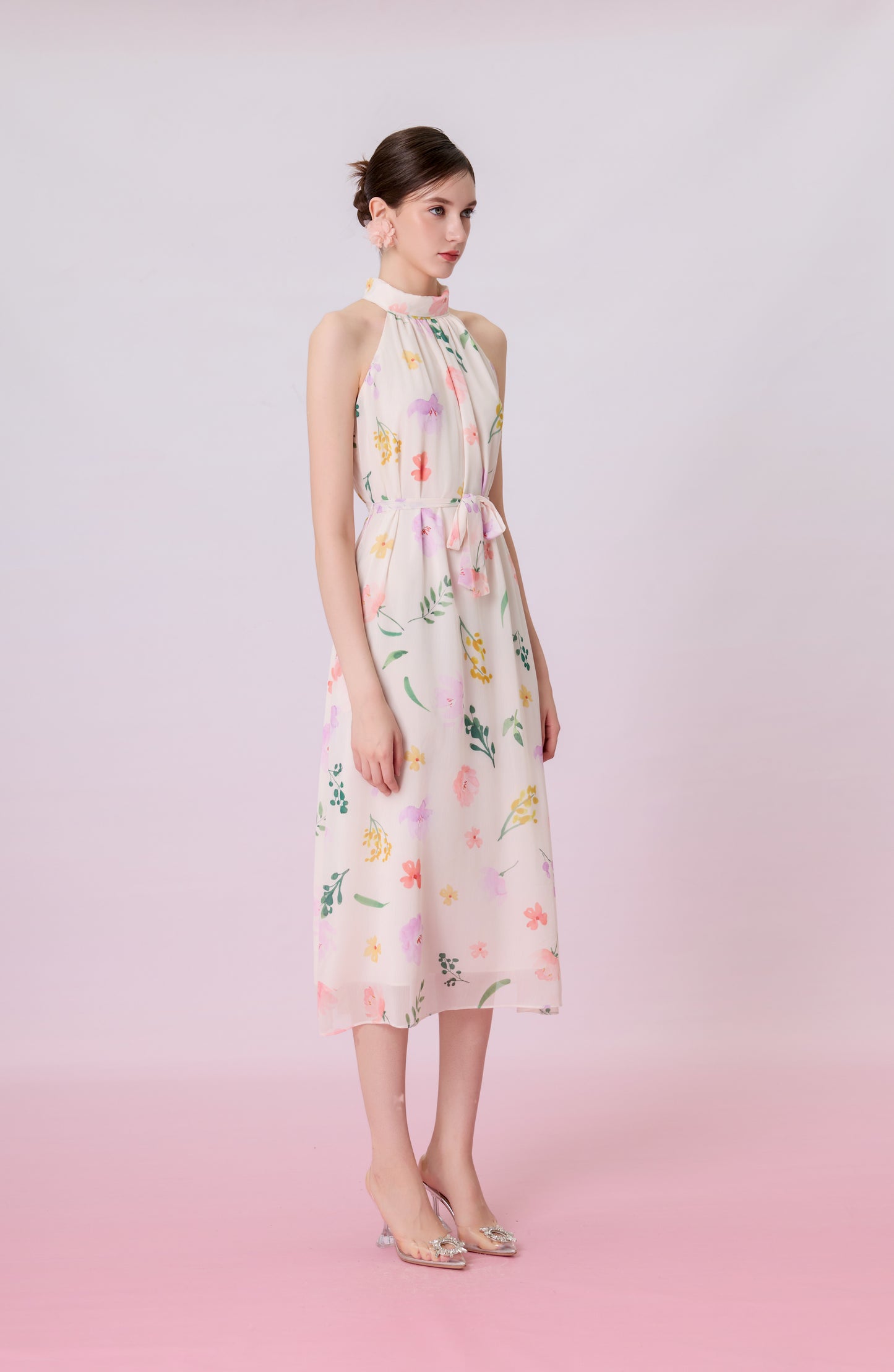 Geertruida Floral Print In Soft Yellow Dress