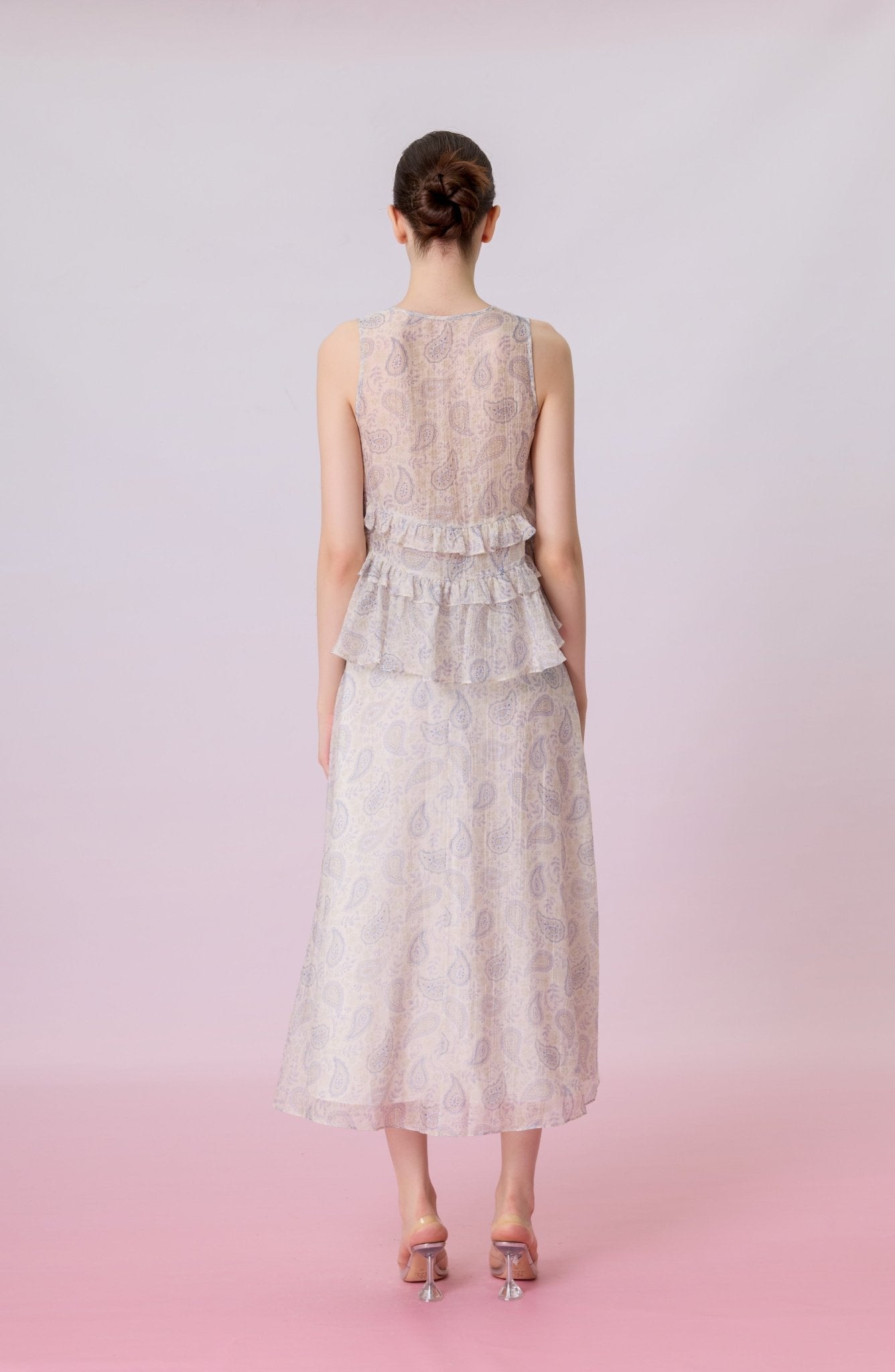 Kyleigh Light Blue Paisley Print In White Top - Nimisski