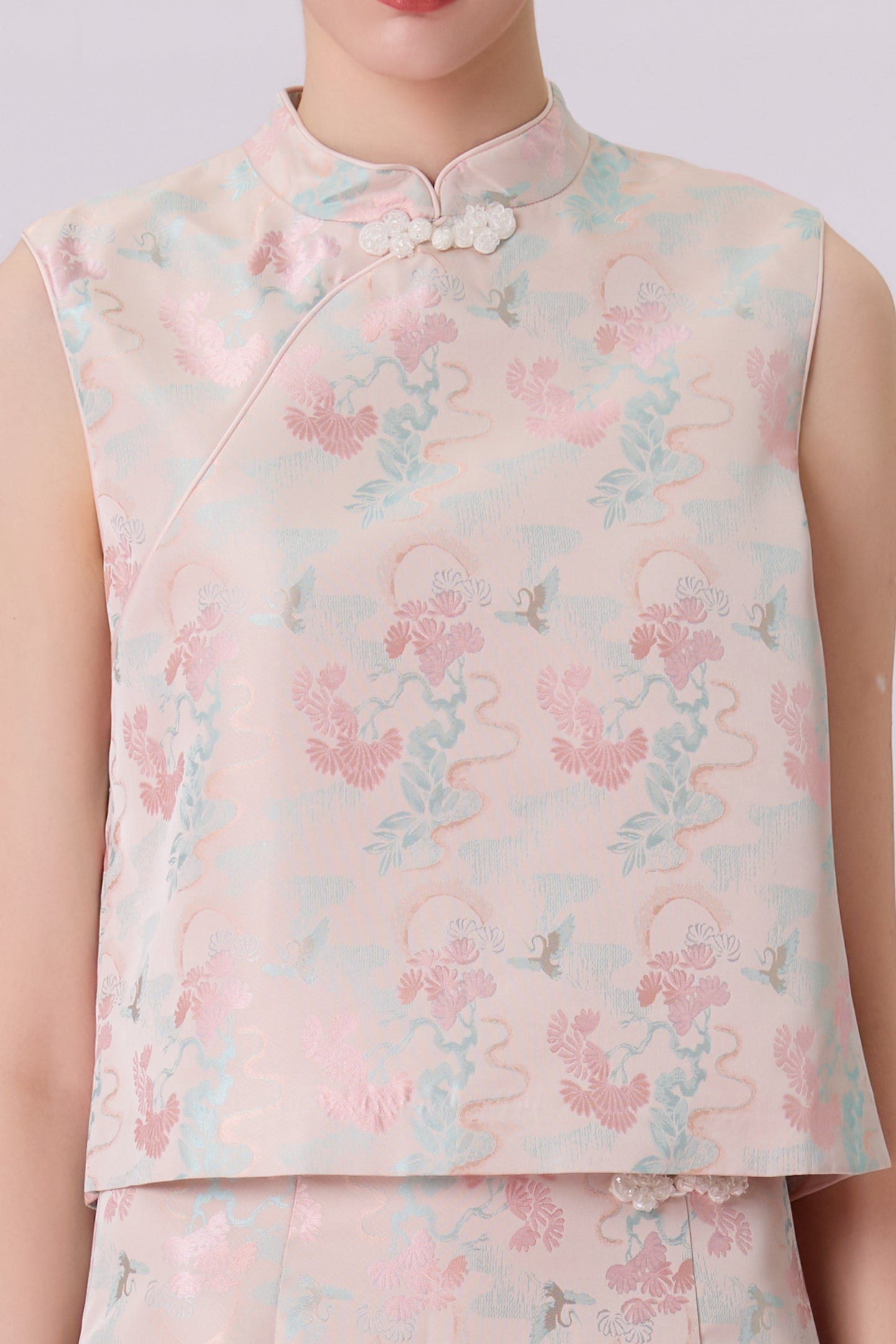 Keyla Floral Print In Blush Pink Jacquard Top