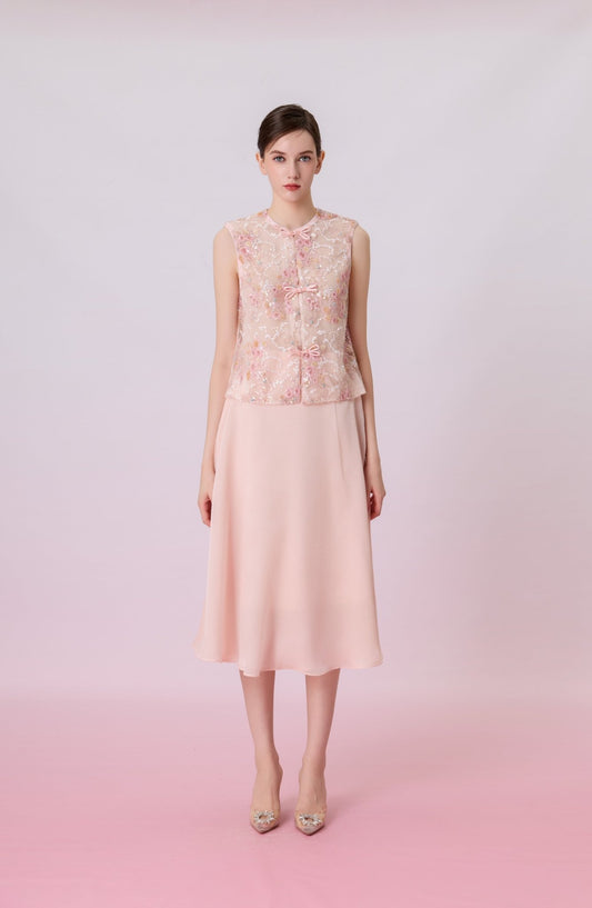 Kiera Light Pink Floral Sequins Cheongsam Top - Nimisski