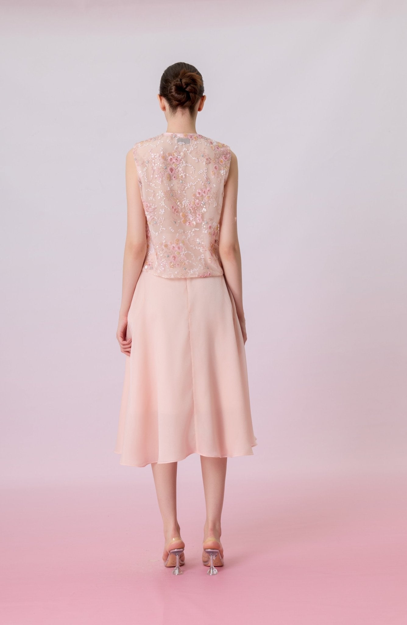 Kiera Light Pink Floral Sequins Cheongsam Top - Nimisski
