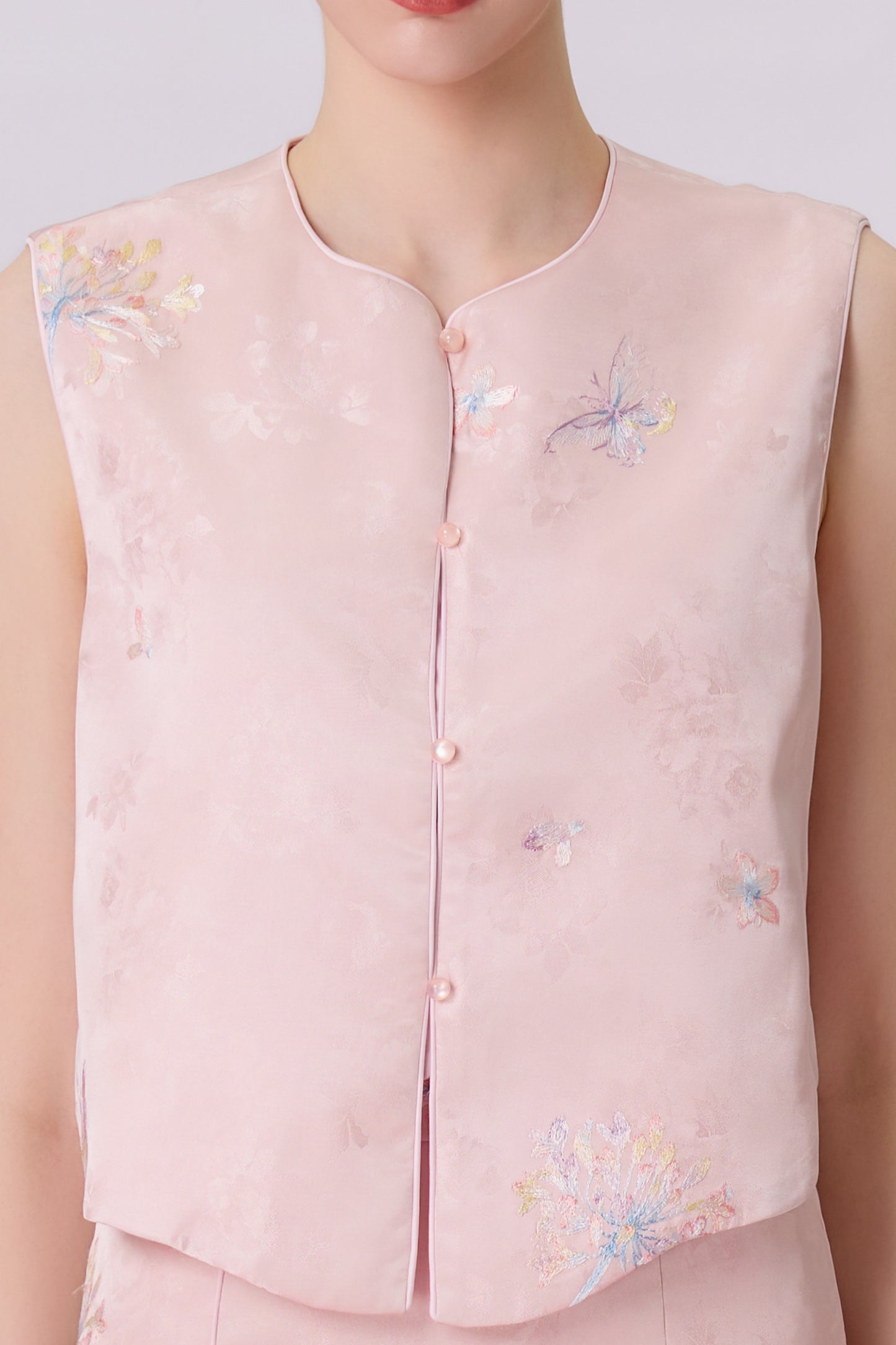 Jewel Blush Pink With Embroidery Modern Cheongsam Vest