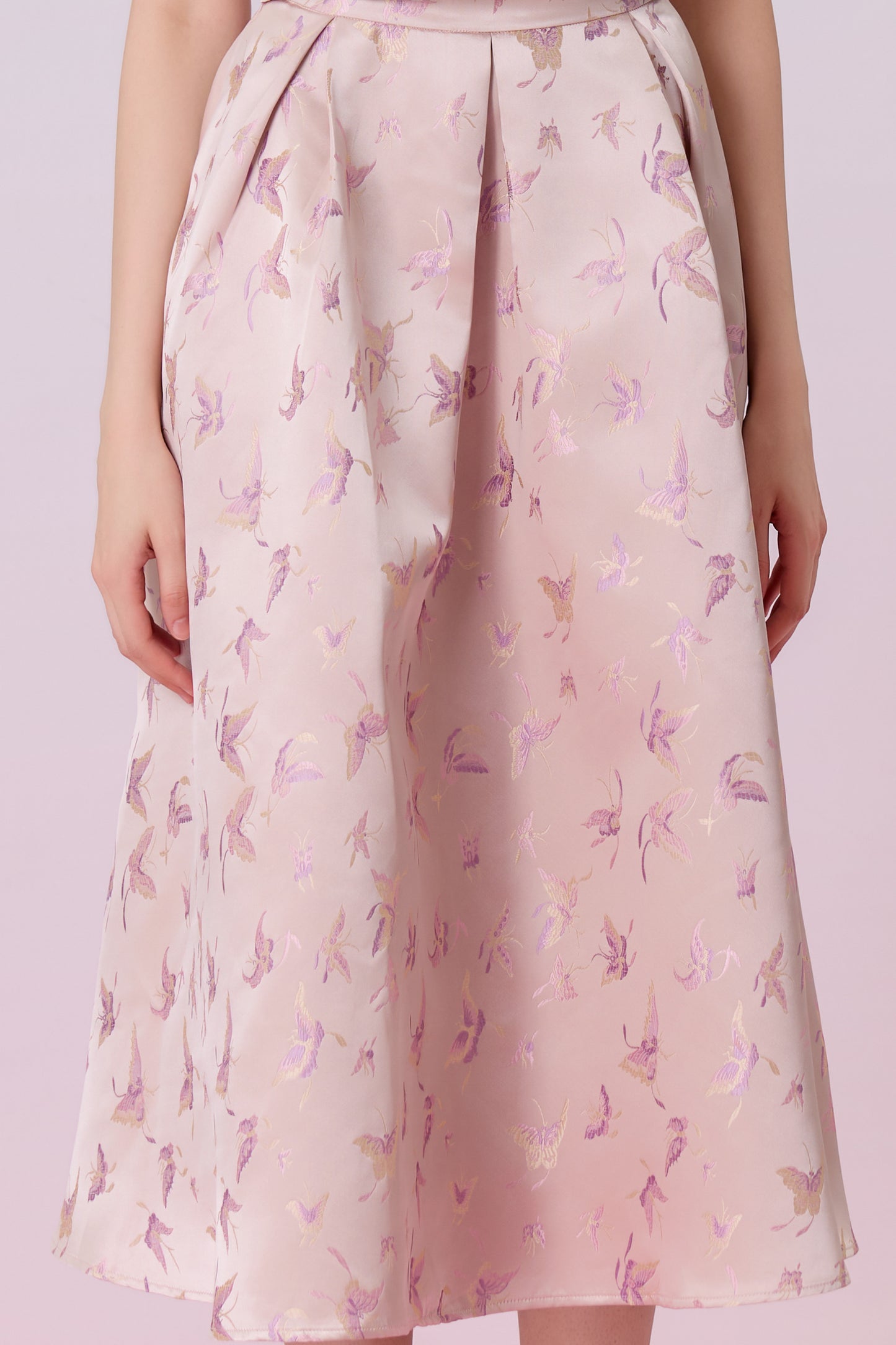 Gizella Dusty Pink Jacquard With Woven Butterfly Pleated Skirt