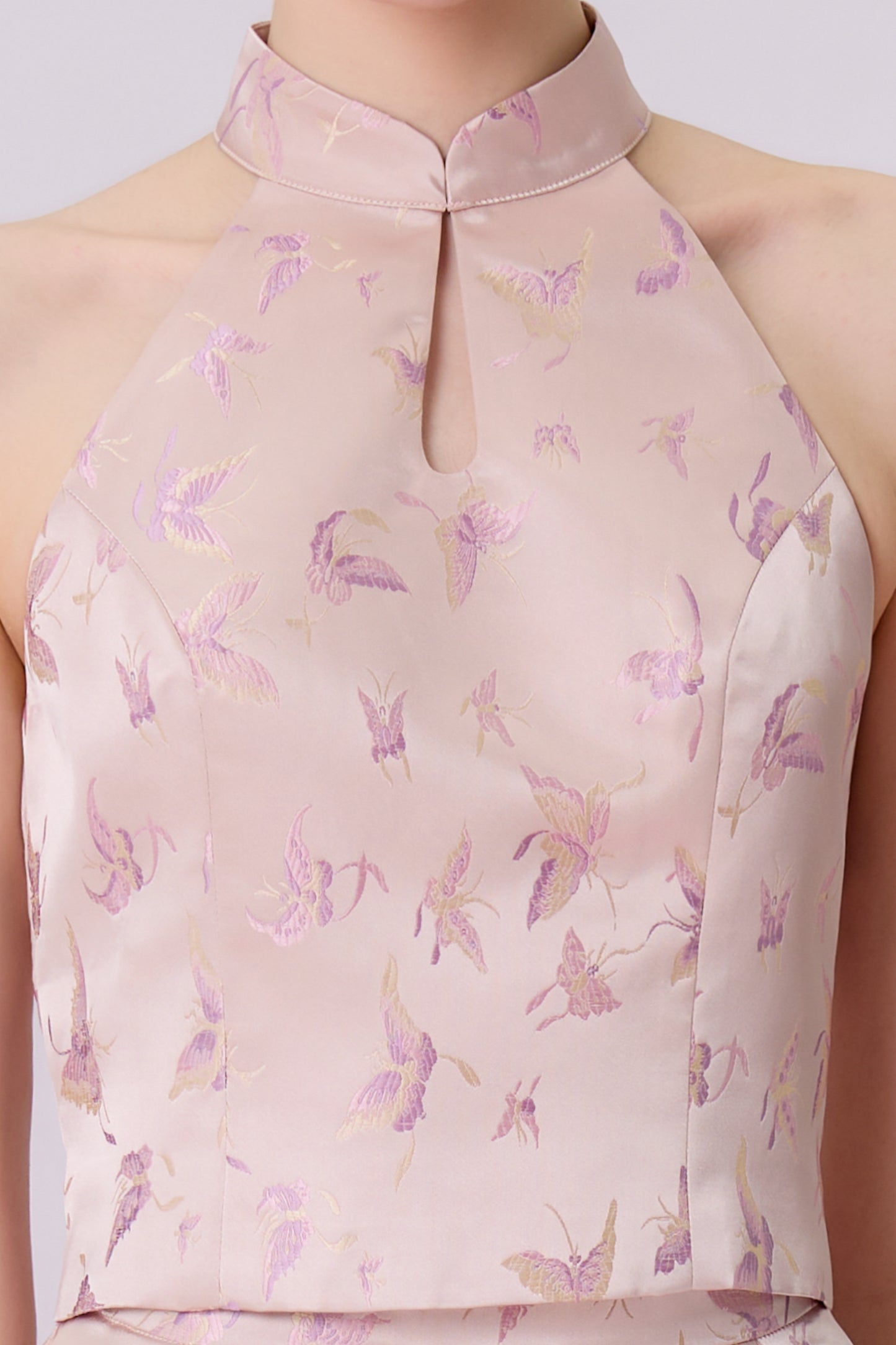 Gizella Dusty Pink Jacquard With Woven Butterfly Halter Top