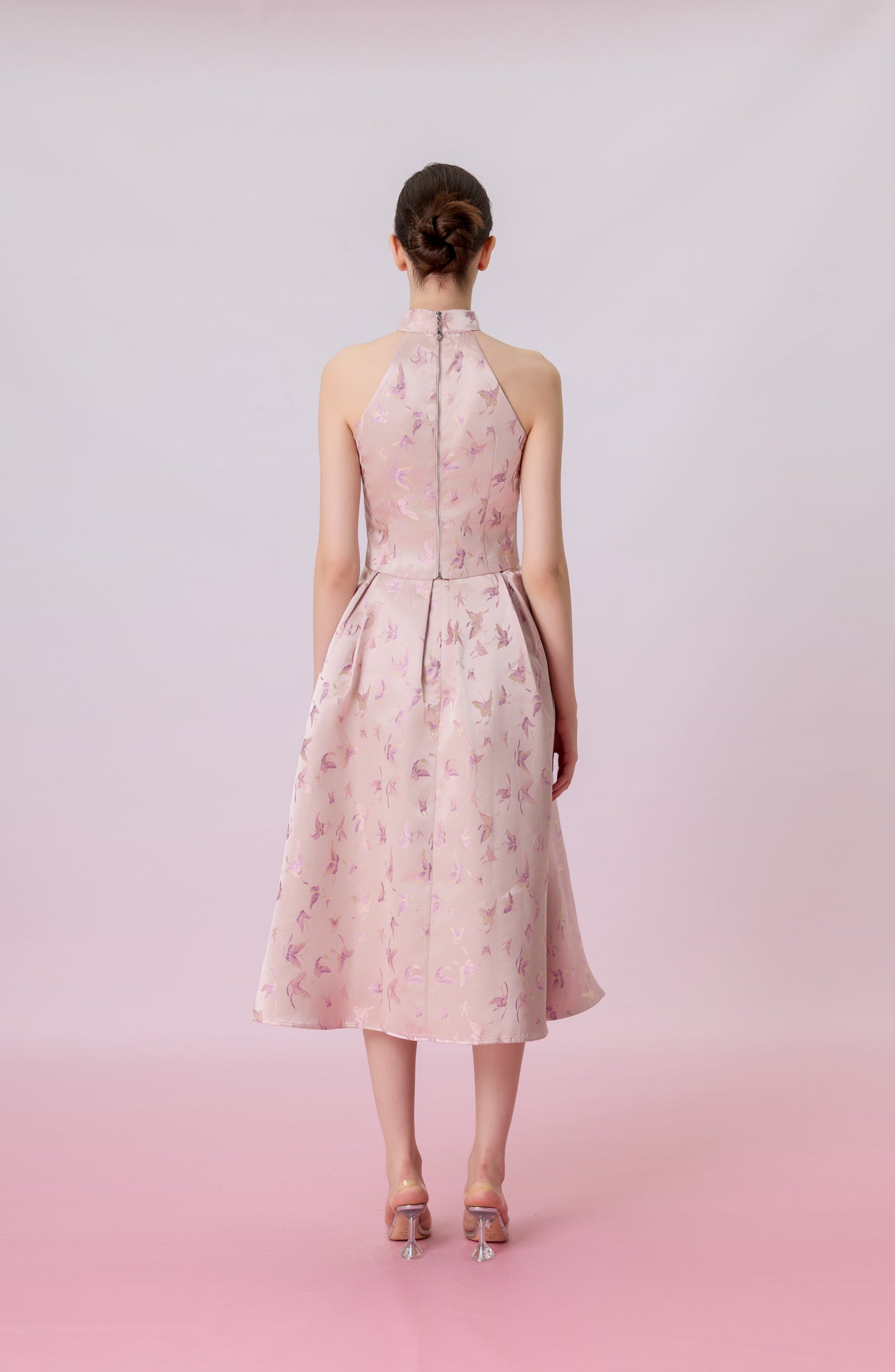 Gizella Dusty Pink Jacquard With Woven Butterfly Halter Top