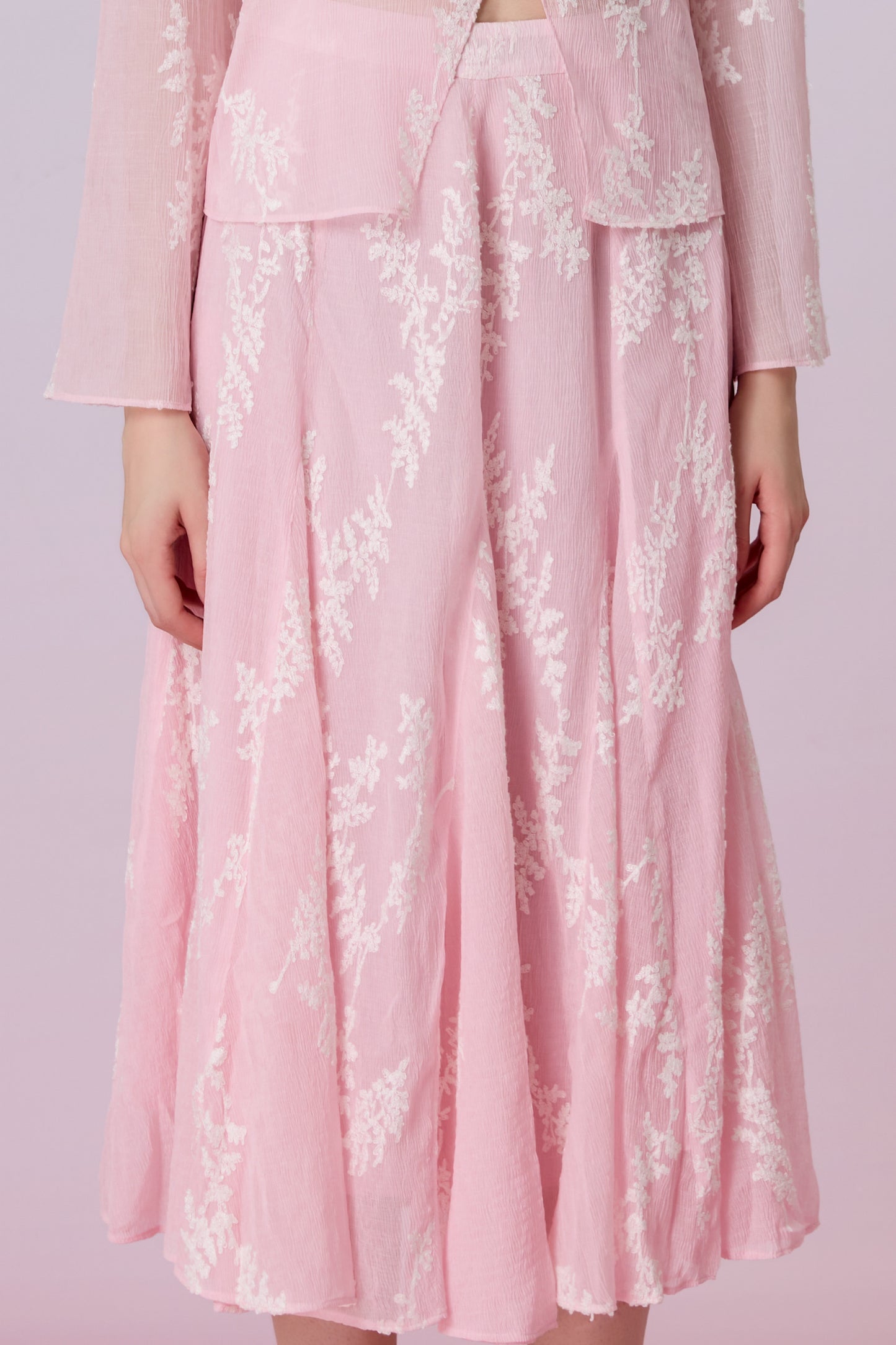 Karsyn Blush Pink Sheer Floral Embroidered A-Line Skirt