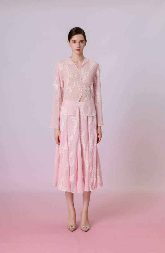 Karsyn Blush Pink Sheer Floral Embroidered Open-Front Top - Nimisski