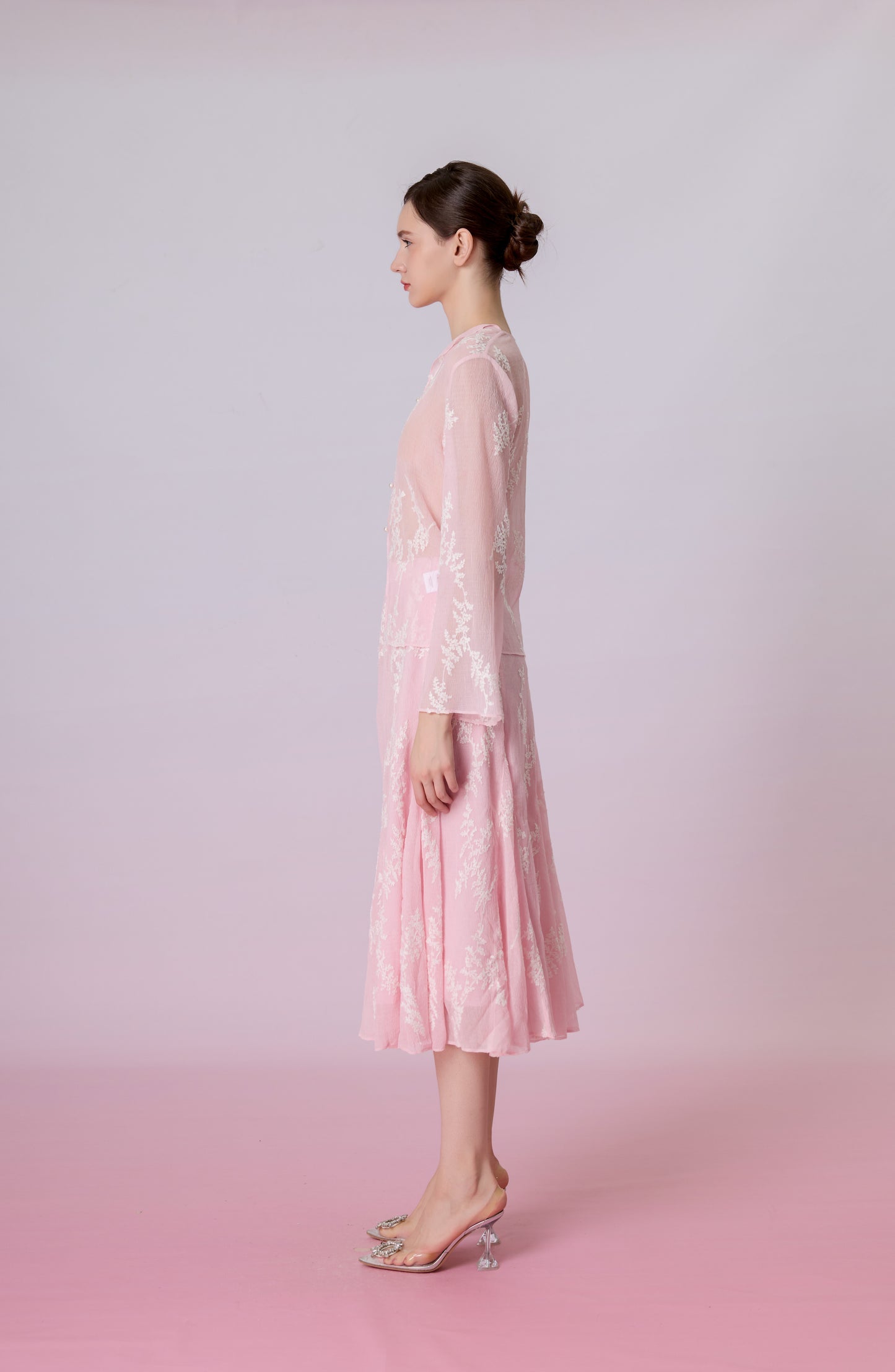 Karsyn Blush Pink Sheer Floral Embroidered A-Line Skirt