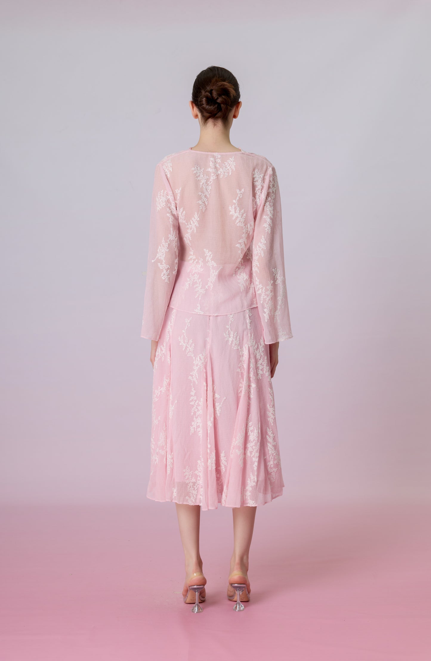 Karsyn Blush Pink Sheer Floral Embroidered Open-Front Top