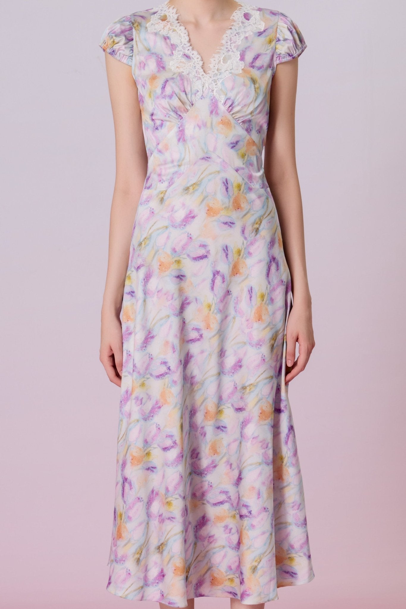 Korra Floral Print Lace-Trimmed Midi Dress - Nimisski