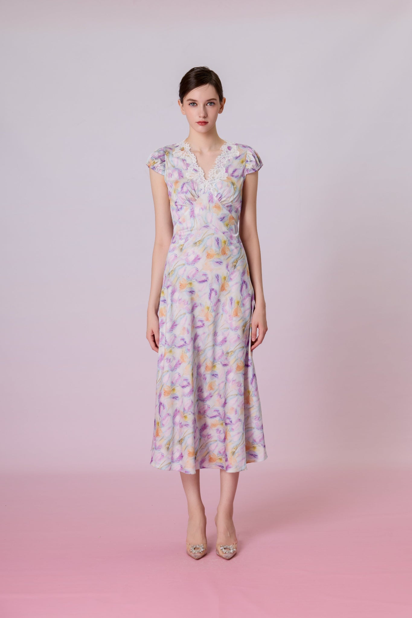 Korra Floral Print Lace-Trimmed Midi Dress - Nimisski