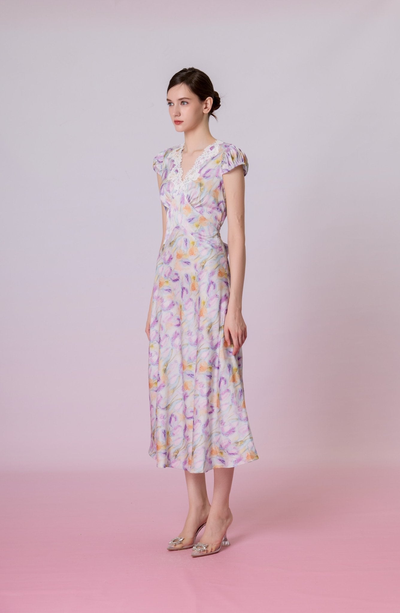 Korra Floral Print Lace-Trimmed Midi Dress - Nimisski