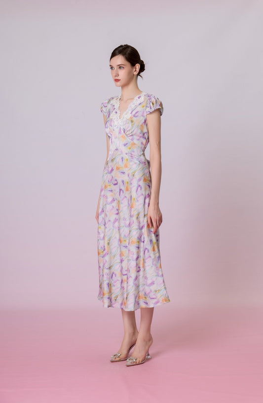 Korra Floral Print Lace-Trimmed Midi Dress - Nimisski