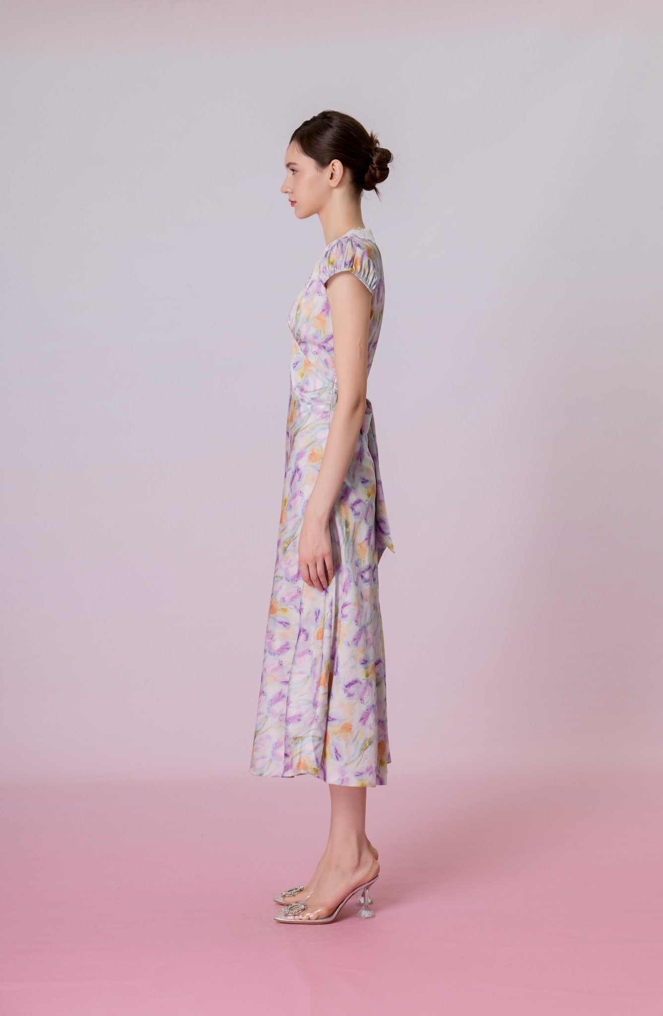 Korra Floral Print Lace-Trimmed Midi Dress - Nimisski