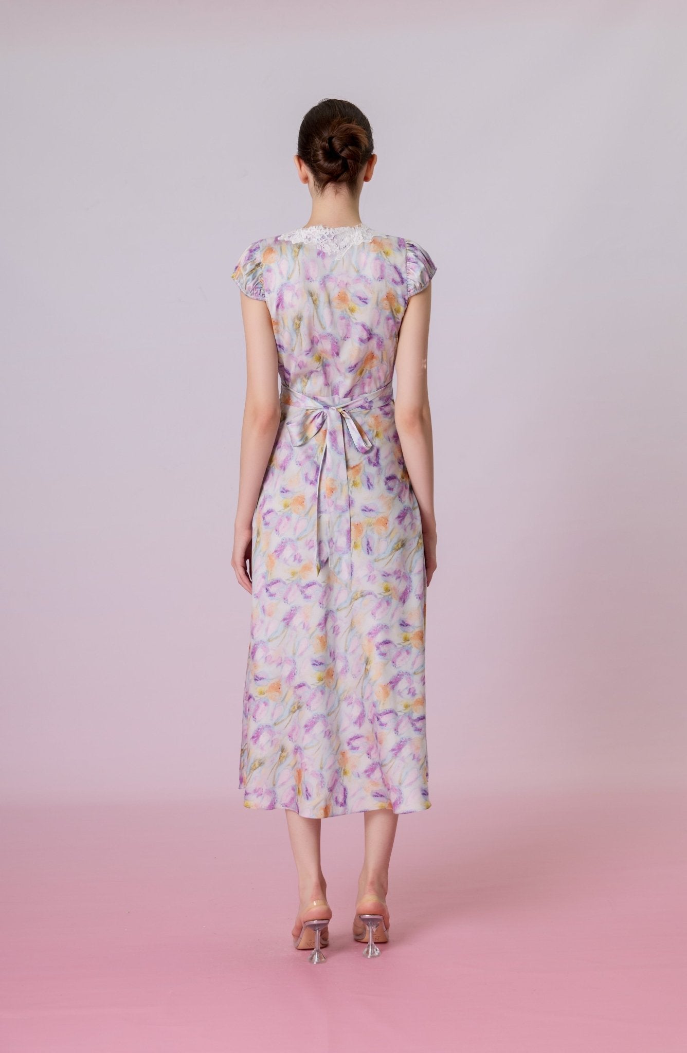 Korra Floral Print Lace-Trimmed Midi Dress - Nimisski