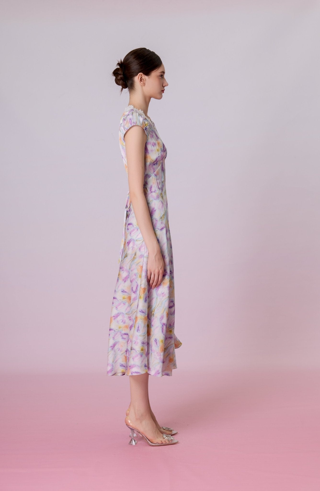 Korra Floral Print Lace-Trimmed Midi Dress - Nimisski